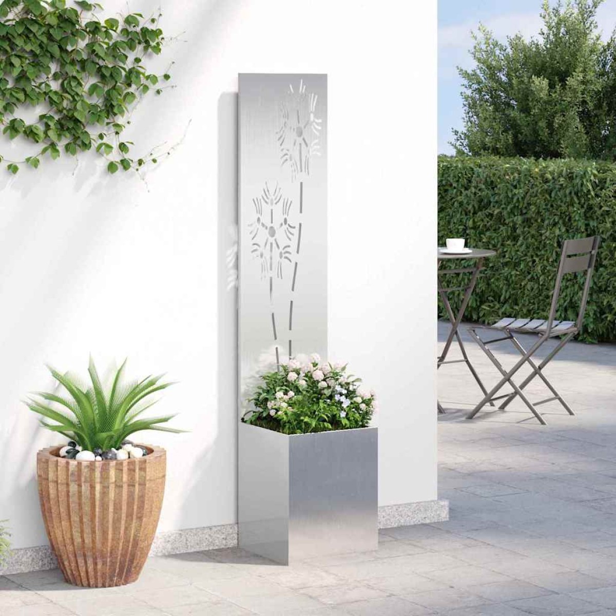 vidaXL Οθόνη Ιδιωτικότητας Κήπου Floral Ασημί 32 x 32 x 150 εκ