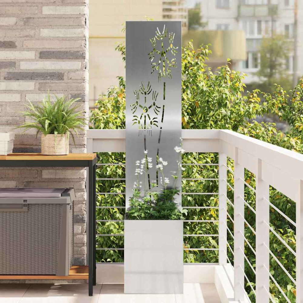 vidaXL Οθόνη Ιδιωτικότητας Κήπου Floral Ασημί 32 x 32 x 150 εκ