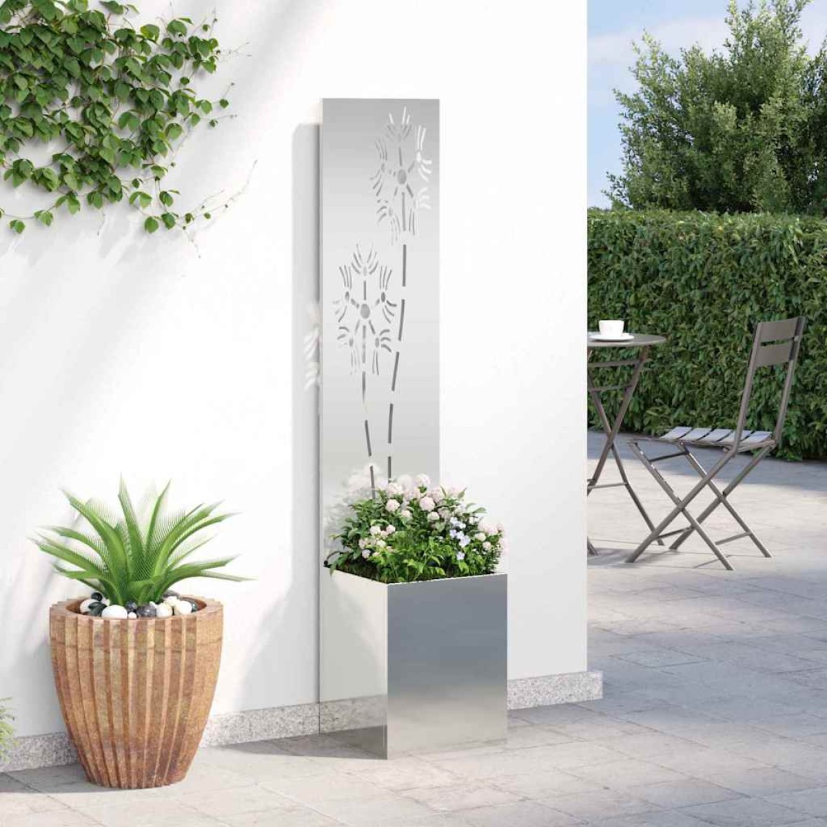 vidaXL Οθόνη Ιδιωτικότητας Κήπου Floral Ασημί 32 x 32 x 150 εκ