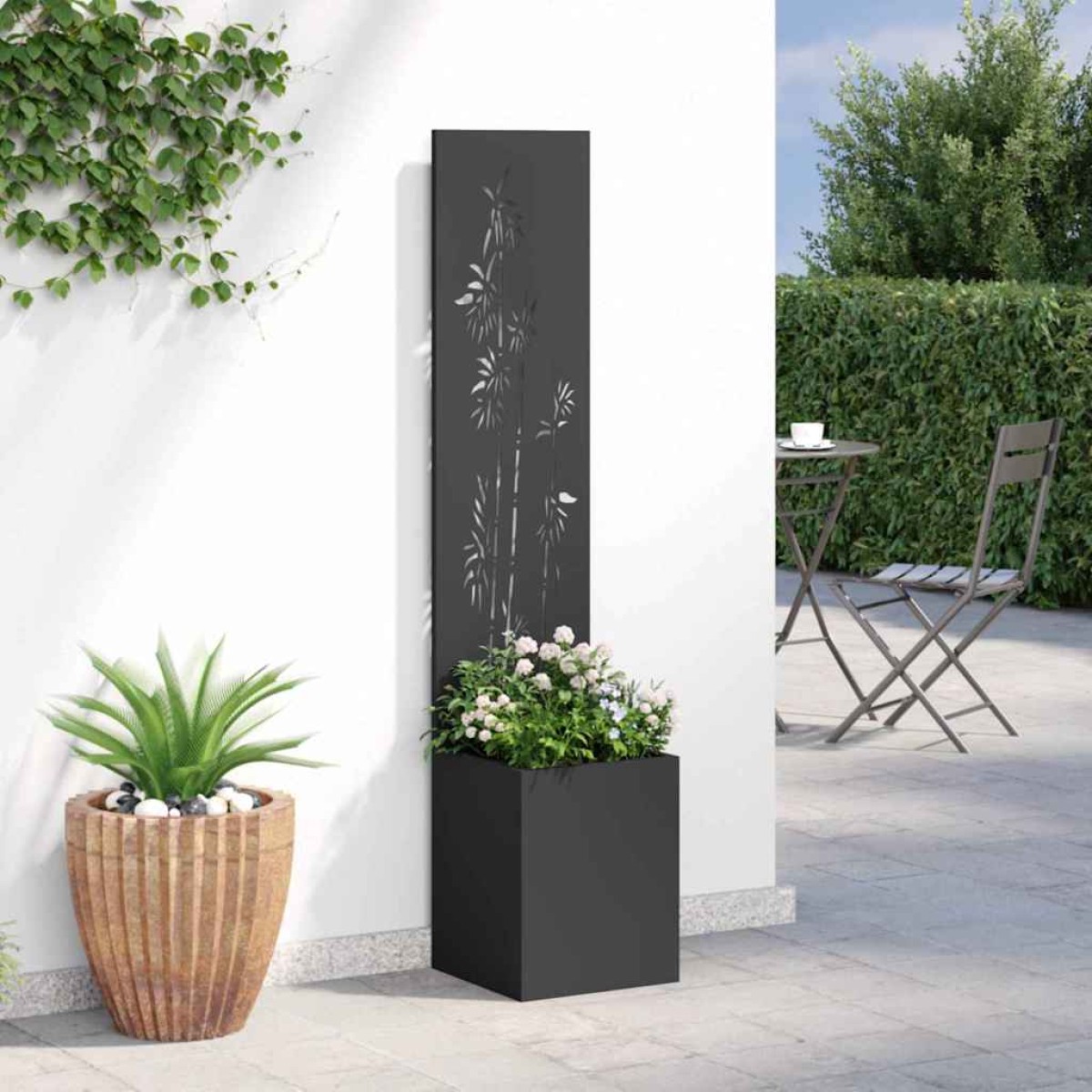 vidaXL Οθόνη Ιδιωτικότητας Κήπου Floral Μαύρο 32 x 32 x 150 εκ