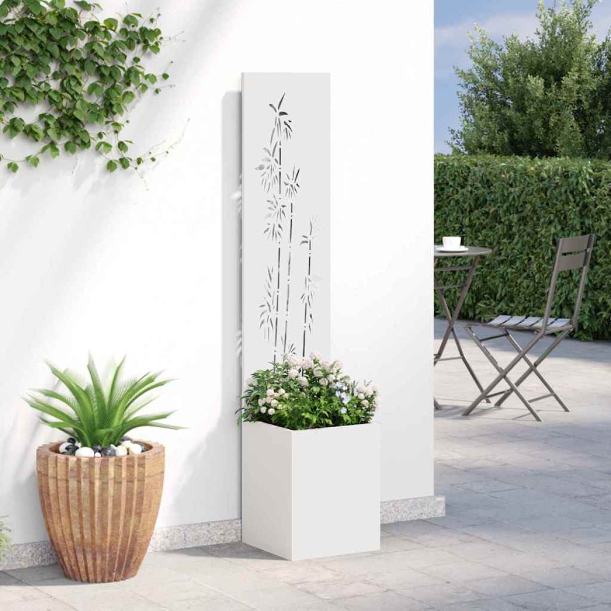 vidaXL Οθόνη Ιδιωτικότητας Κήπου Floral Λευκό 32 x 32 x 150 εκ