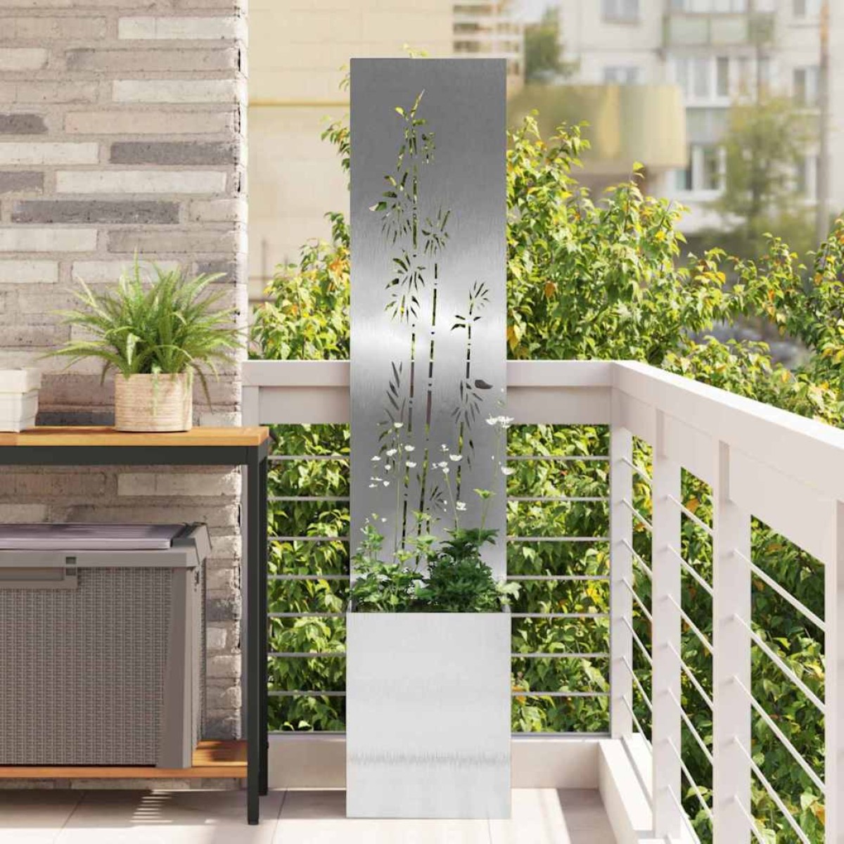 vidaXL Οθόνη Ιδιωτικότητας Κήπου Floral Ασημί 32 x 32 x 150 εκ