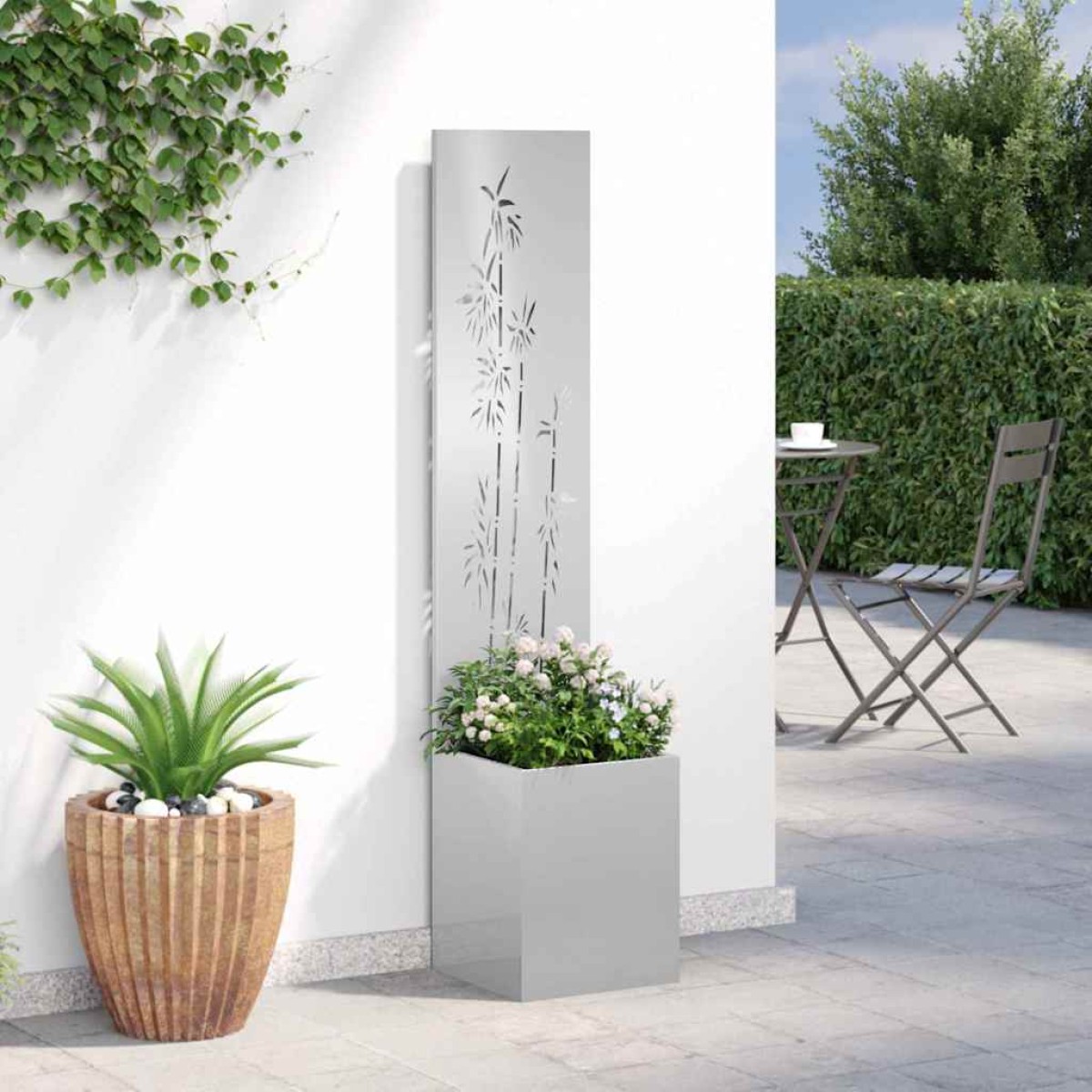vidaXL Οθόνη Ιδιωτικότητας Κήπου Floral Ασημί 32 x 32 x 150 εκ