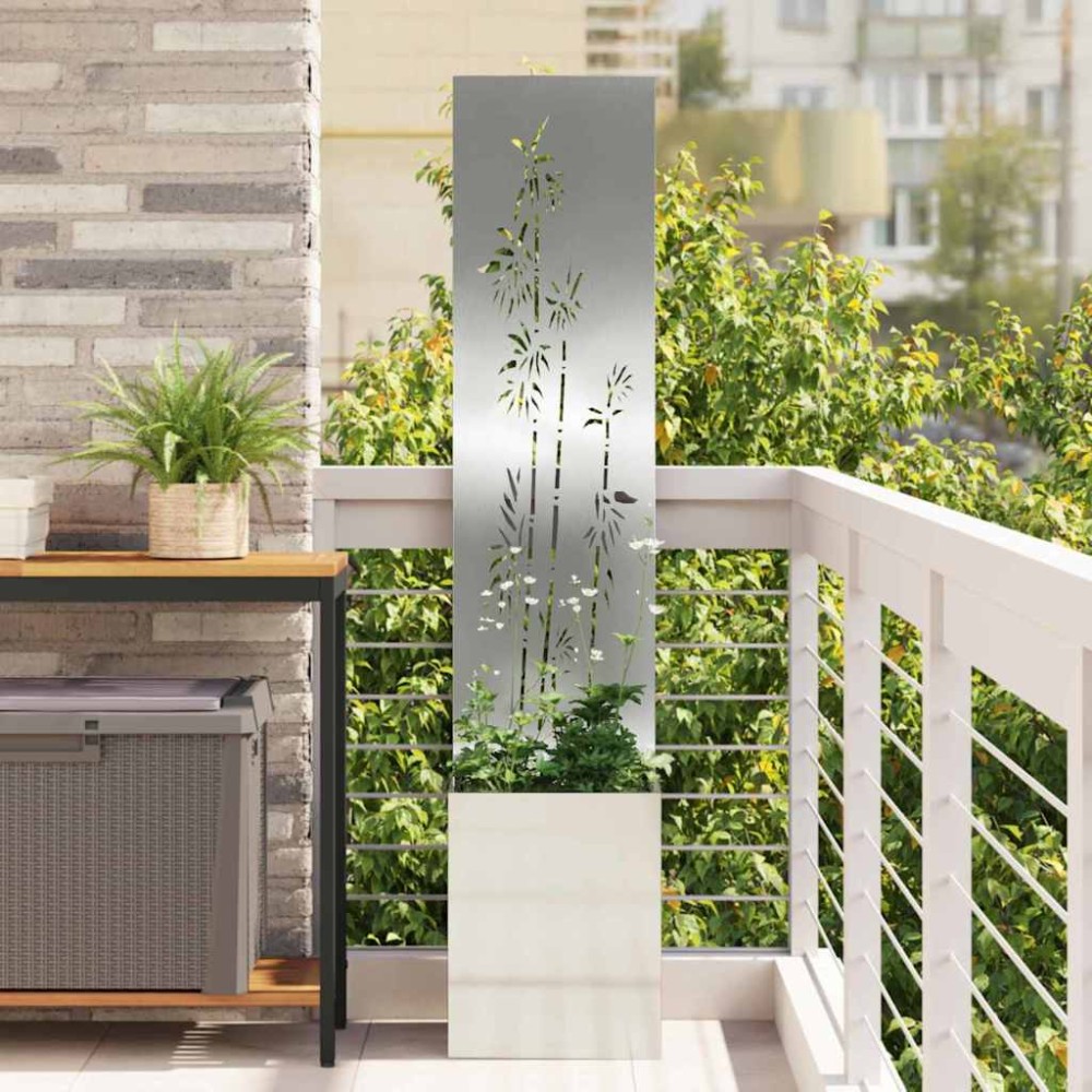 vidaXL Οθόνη Ιδιωτικότητας Κήπου Floral Ασημί 32 x 32 x 150 εκ