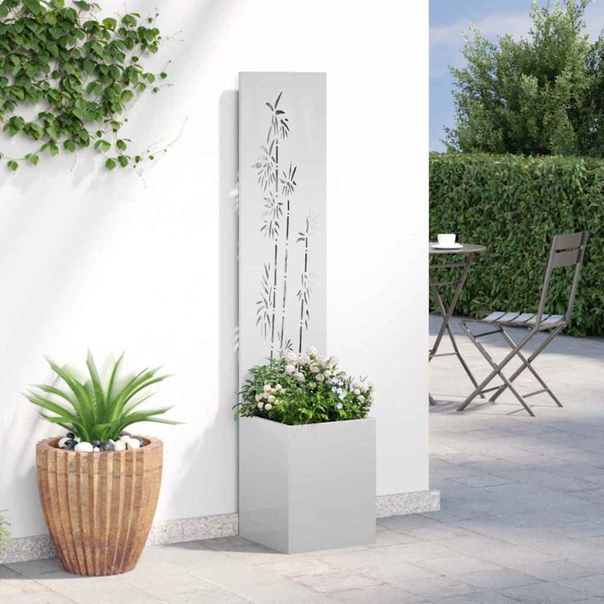 vidaXL Οθόνη Ιδιωτικότητας Κήπου Floral Ασημί 32 x 32 x 150 εκ