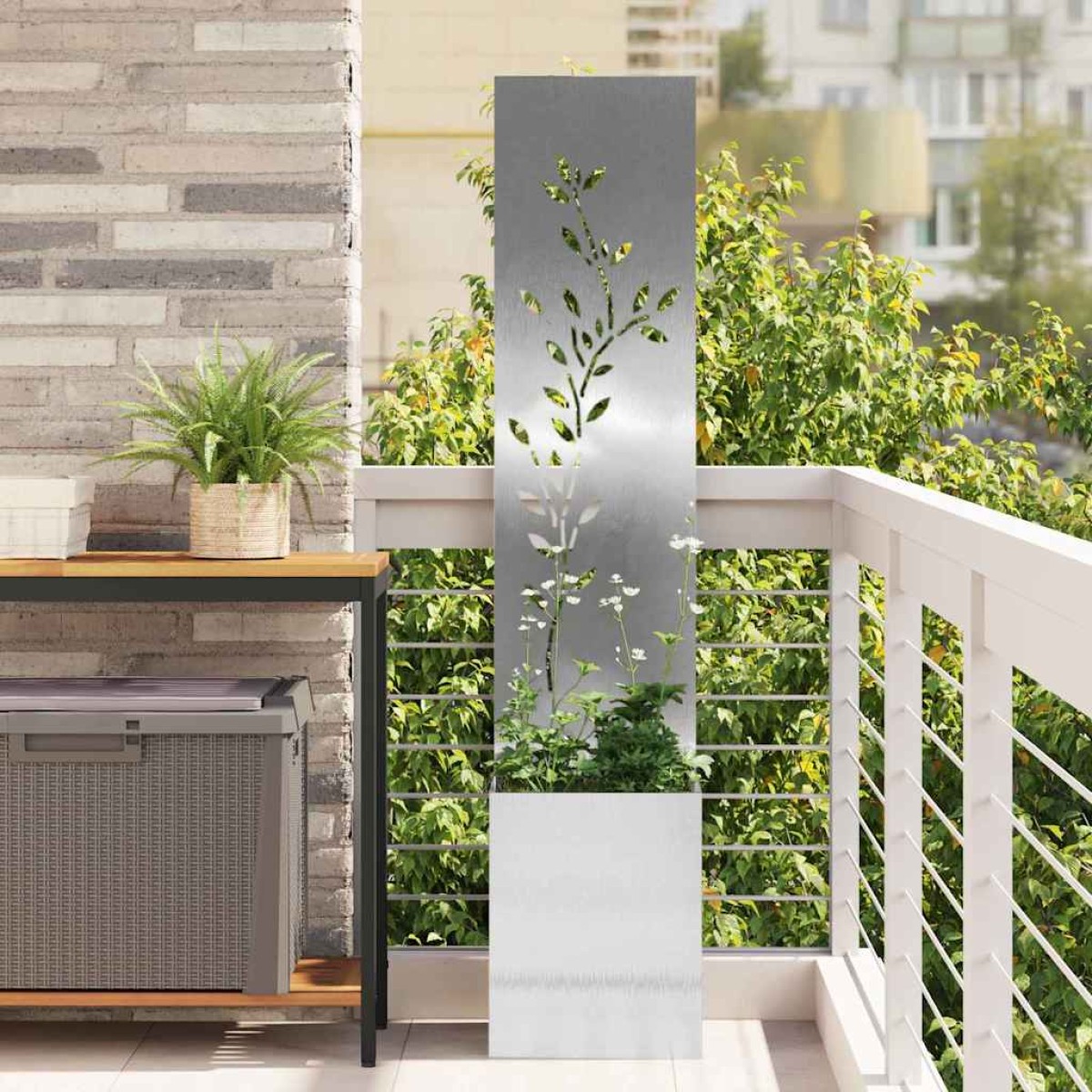 vidaXL Οθόνη Ιδιωτικότητας Κήπου Floral Ασημί 32 x 32 x 150 εκ