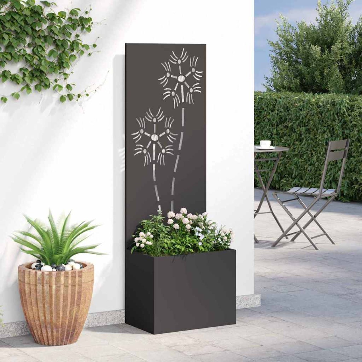 vidaXL Οθόνη Ιδιωτικότητας Κήπου Floral Μαύρο 50 x 32 x 150 εκ