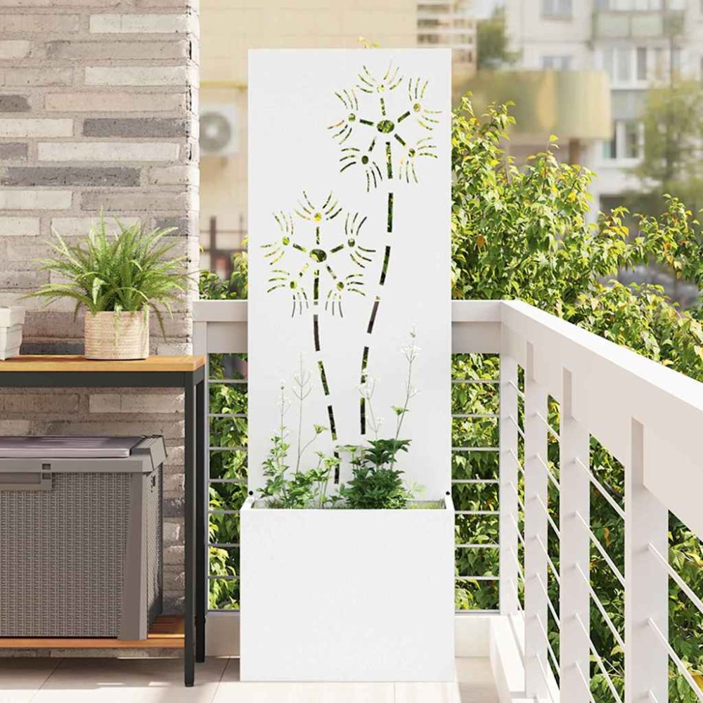 vidaXL Οθόνη Ιδιωτικότητας Κήπου Floral Λευκό 50 x 32 x 150 εκ