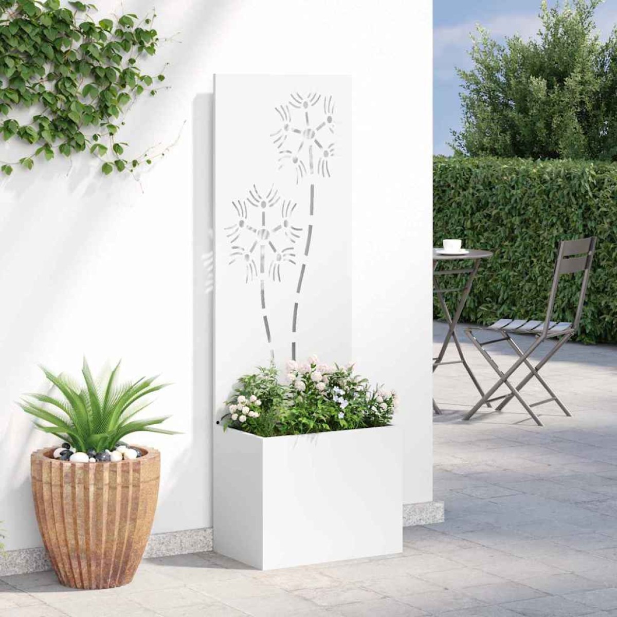 vidaXL Οθόνη Ιδιωτικότητας Κήπου Floral Λευκό 50 x 32 x 150 εκ