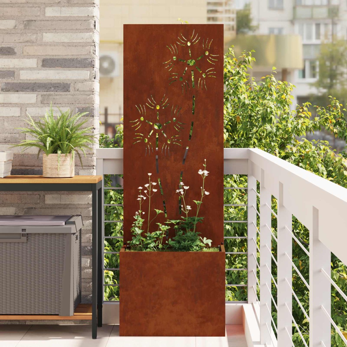 vidaXL Οθόνη Ιδιωτικότητας Κήπου Floral Σκ rusty 50 x 32 x 150 εκ