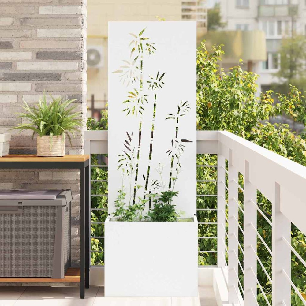 vidaXL Οθόνη Ιδιωτικότητας Κήπου Floral Λευκό 50 x 32 x 150 εκ