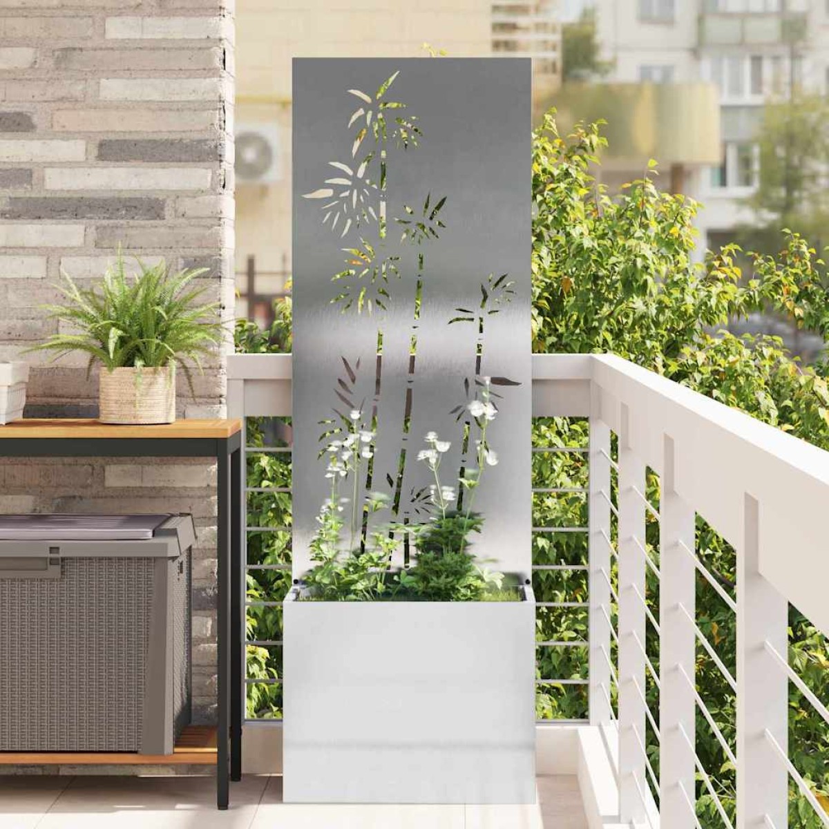vidaXL Οθόνη Ιδιωτικότητας Κήπου Floral Ασημί 50 x 32 x 150 εκ