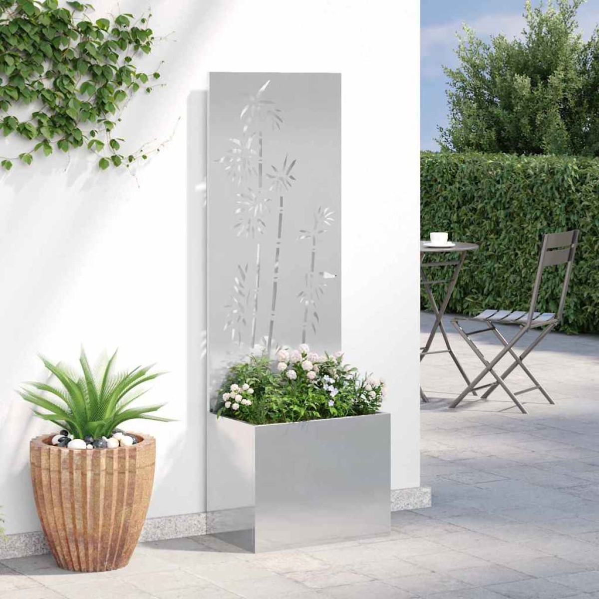 vidaXL Οθόνη Ιδιωτικότητας Κήπου Floral Ασημί 50 x 32 x 150 εκ
