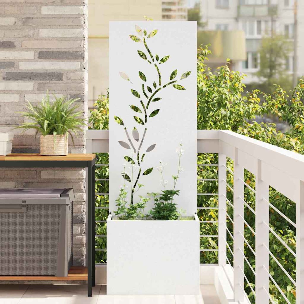 vidaXL Οθόνη Ιδιωτικότητας Κήπου Floral Λευκό 50 x 32 x 150 εκ