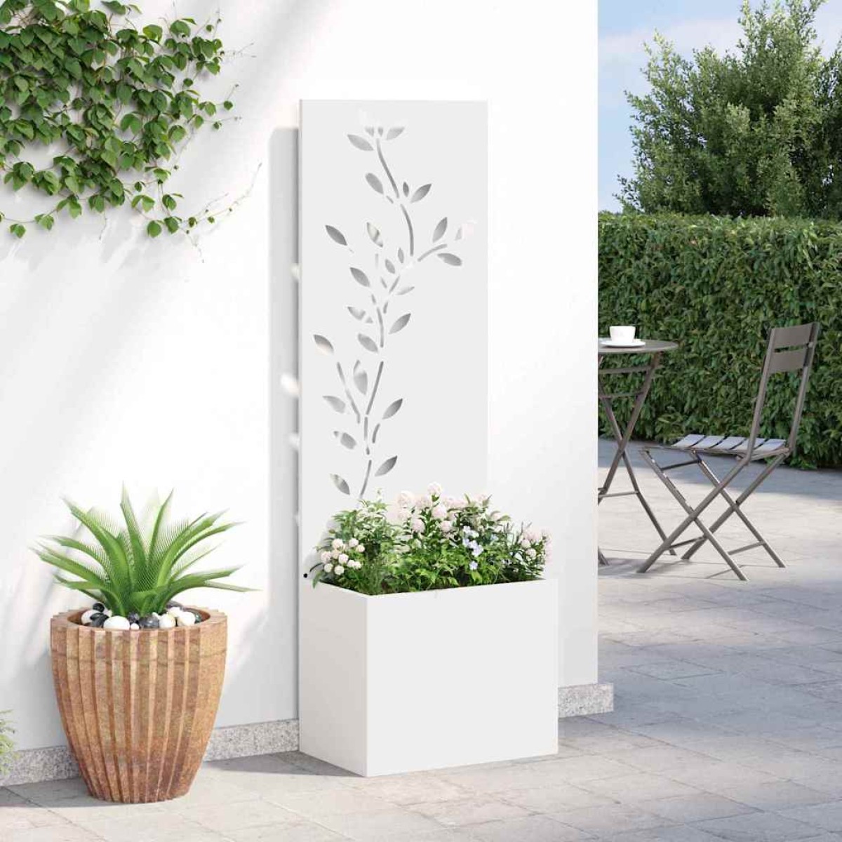 vidaXL Οθόνη Ιδιωτικότητας Κήπου Floral Λευκό 50 x 32 x 150 εκ