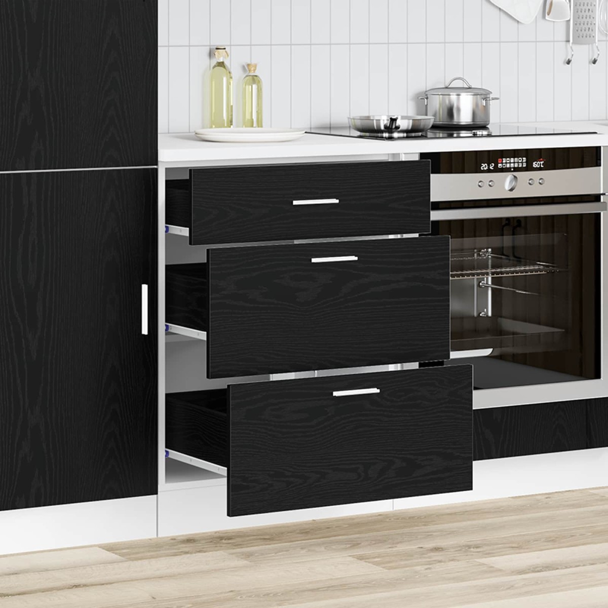 vidaXL Βάση Ντουλάπας Κουζίνας Μαύρη Οξυά 60 x 46 x 81,5 εκ
