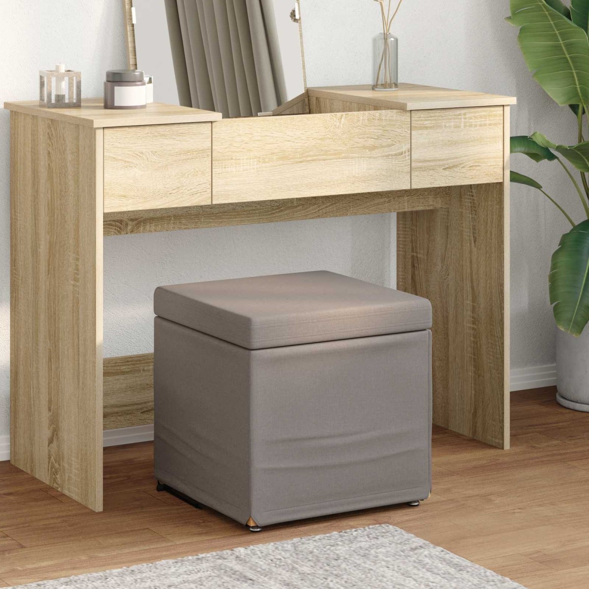 vidaXL Σκαμνί Taupe 41 x 41 x 40 εκ Ύφασμα και Επεξεργασμένο Ξύλο