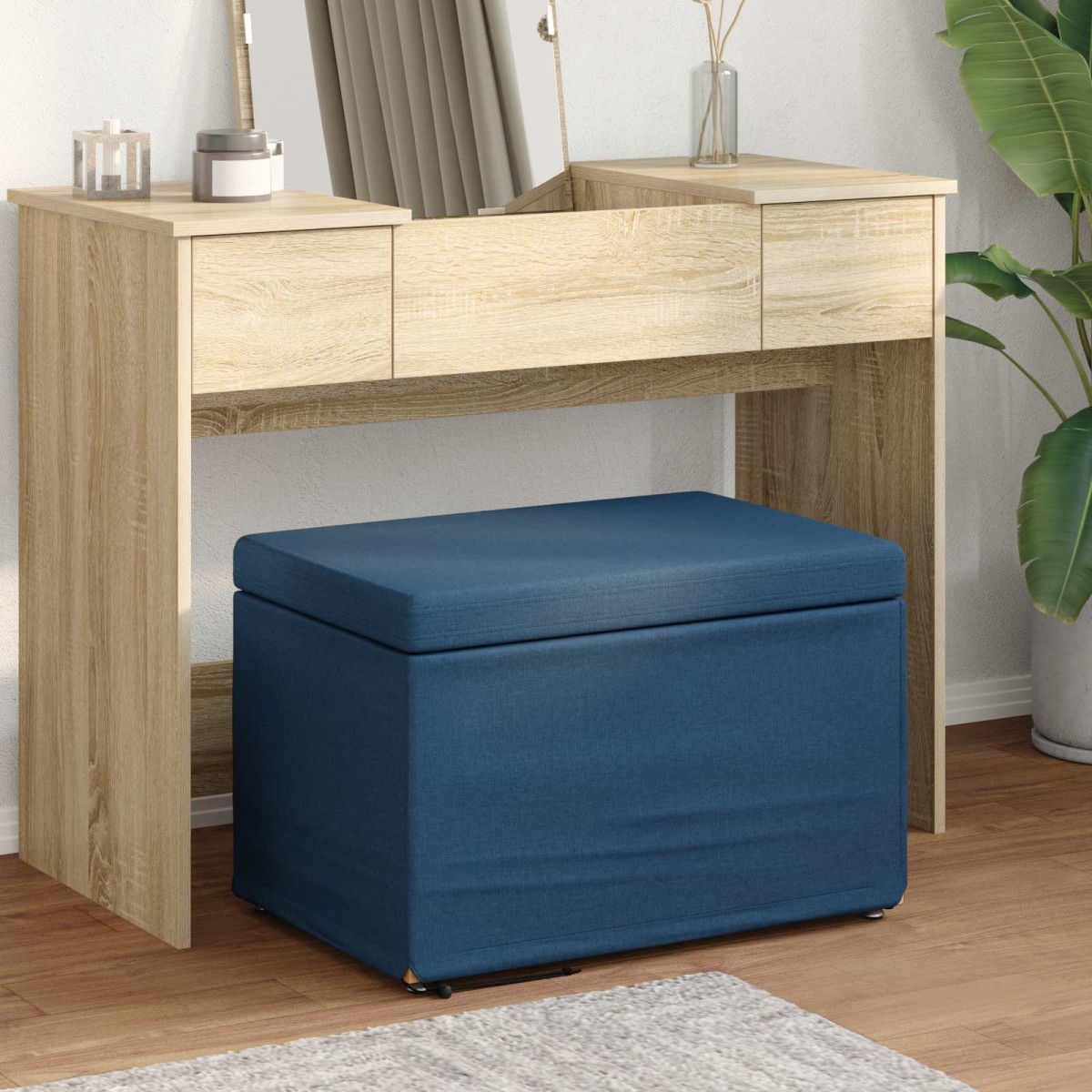 vidaXL Σκαμνί Μπλε 61 x 41 x 40 εκ Ύφασμα και Επεξεργασμένο Ξύλο