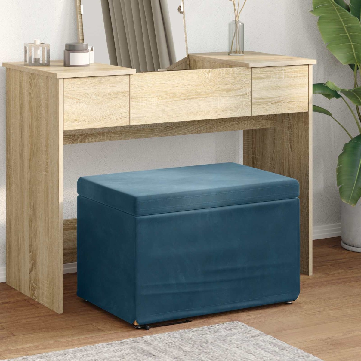 vidaXL Σκαμνί Μπλε 61 x 41 x 40 εκ Βελούδο και Μηχανικά Ξύλα