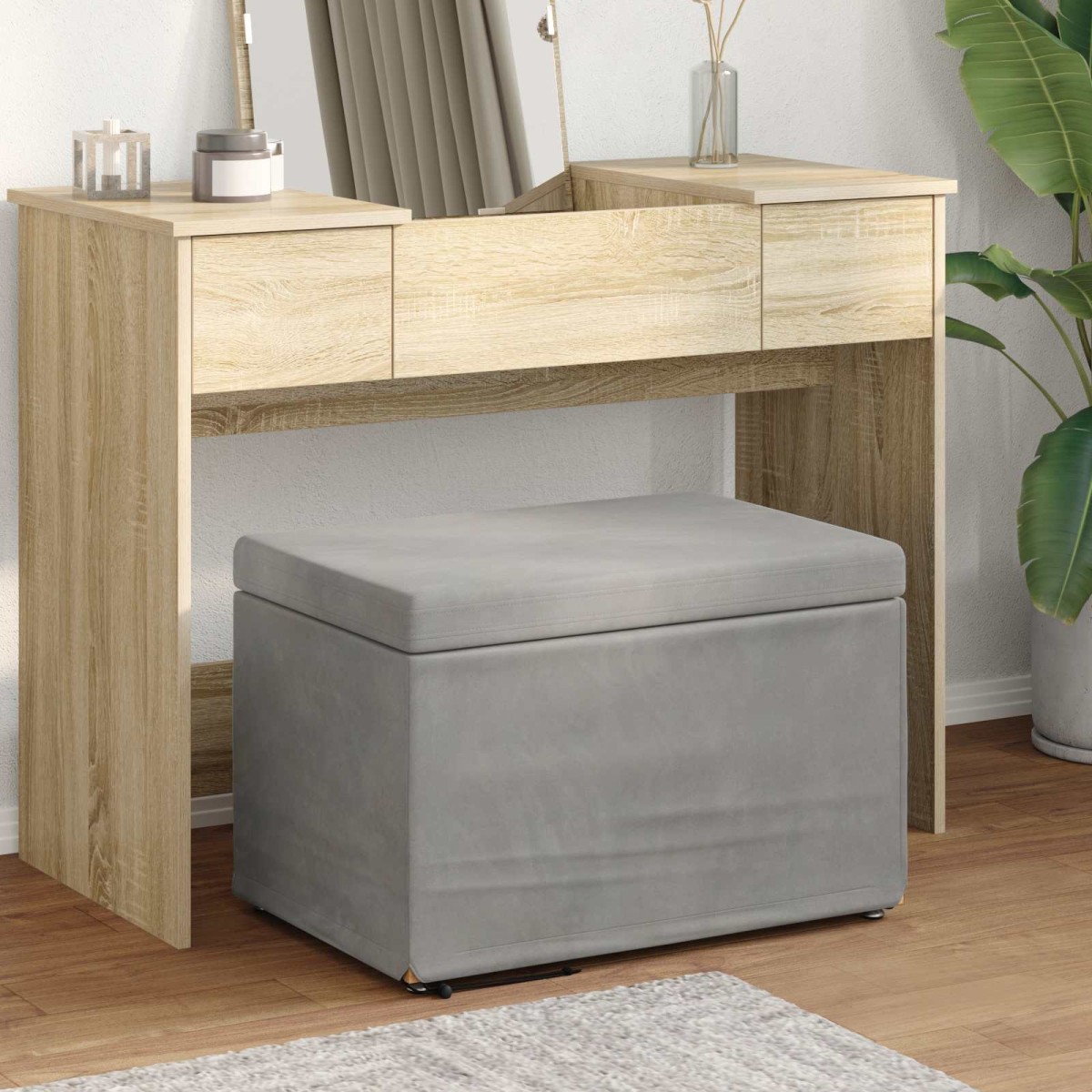 vidaXL Σκαμνί Ανοιχτό γκρι 61 x 41 x 40 εκ Βελούδο και Μηχανικά Ξύλα
