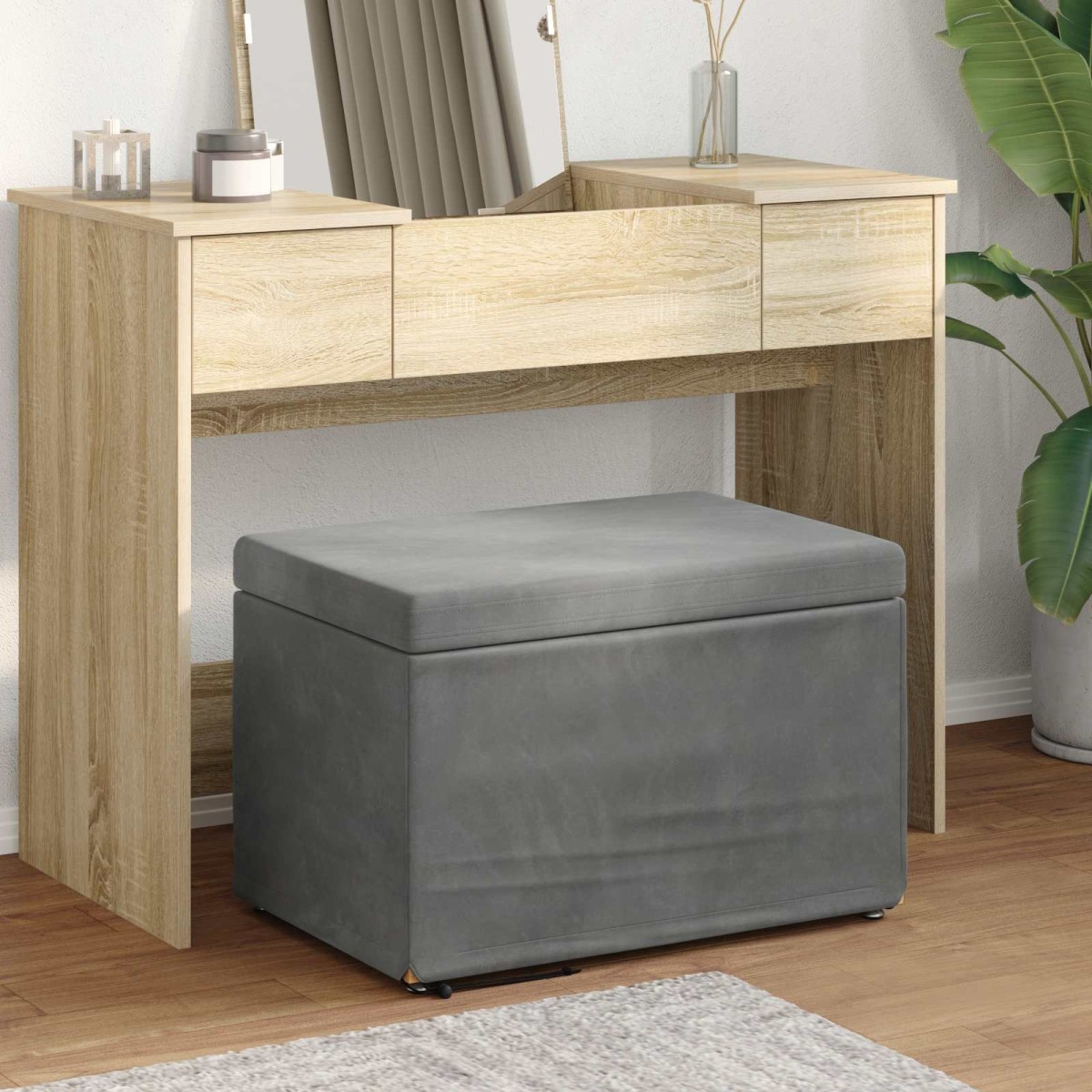 vidaXL Σκαμνί Σκούρο Γκρι 61 x 41 x 40 εκ Βελούδο και Μηχανικά Ξύλα