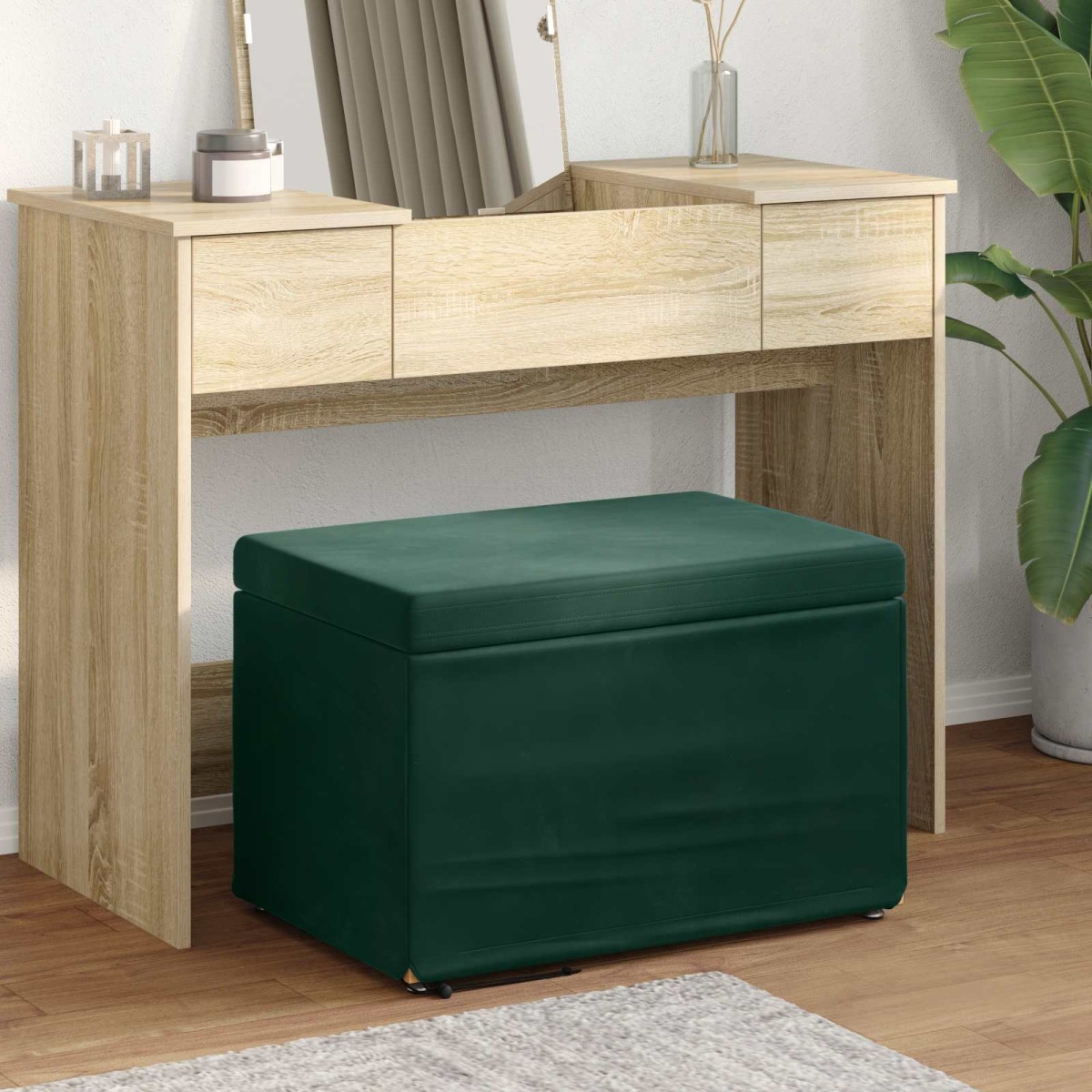 vidaXL Σκαμνί Σκούρο Πράσινο 61 x 41 x 40 εκ Βελούδο και Μηχανικά Ξύλα