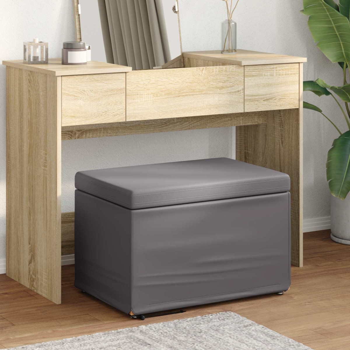 vidaXL Σκαμνί Γκρι 61 x 41 x 40 εκ Ψεύτικο Δέρμα και Μηχανικά Ξύλα