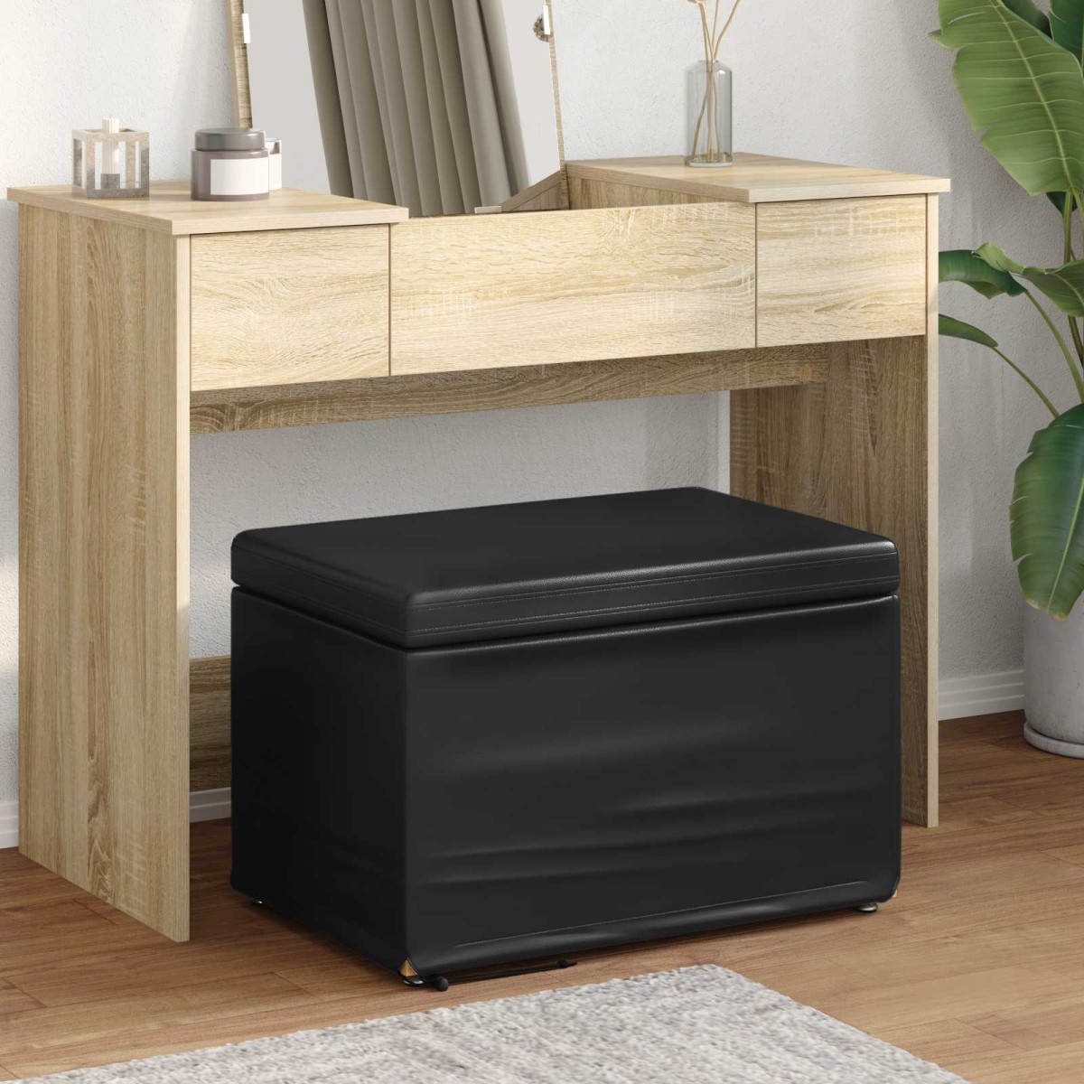 vidaXL Σκαμνί Μαύρο 61 x 41 x 40 εκ Ψεύτικο Δέρμα και Μηχανικά Ξύλα