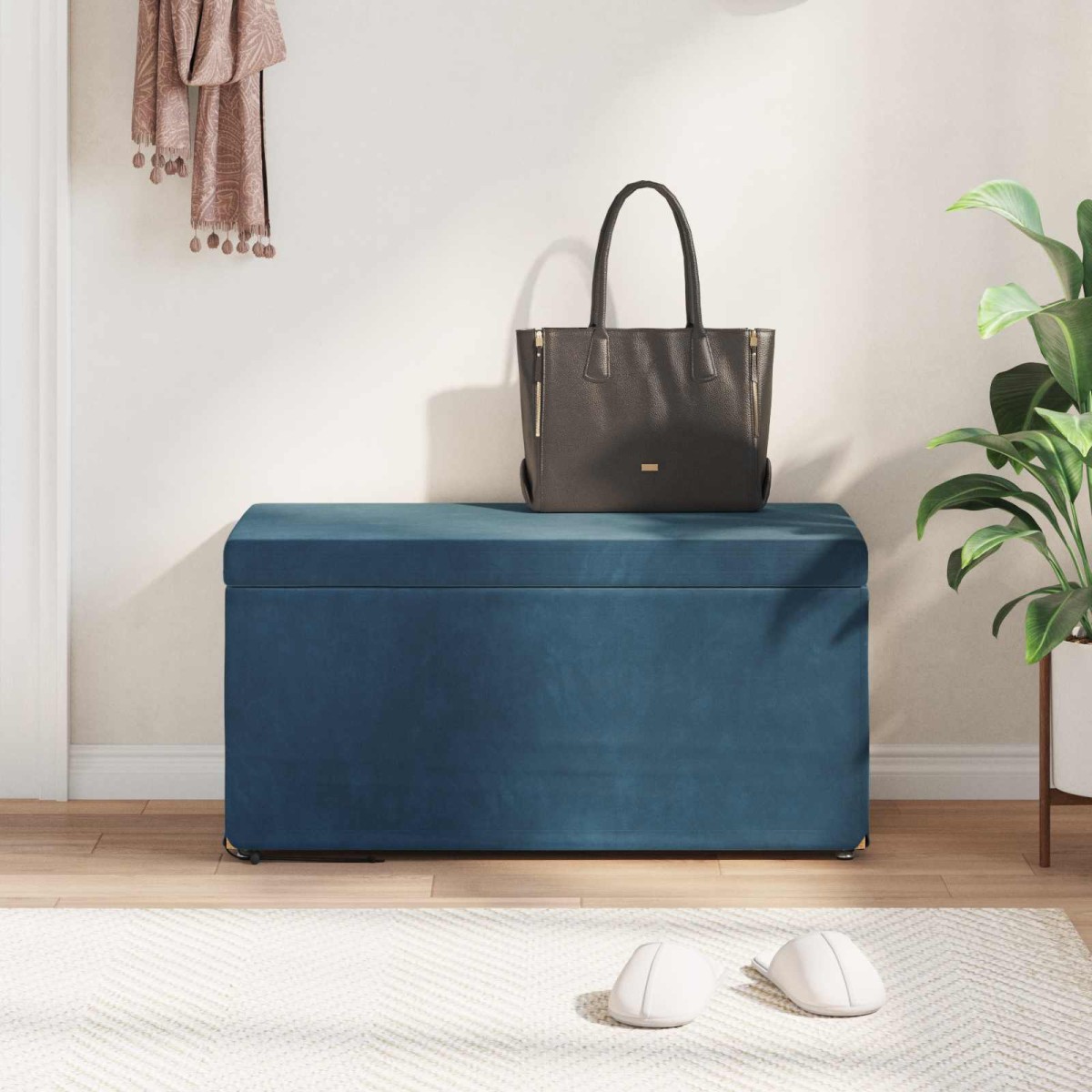 vidaXL Σκαμνί Μπλε 81 x 41 x 40 cm Βελούδο και Μηχανικά Ξύλα