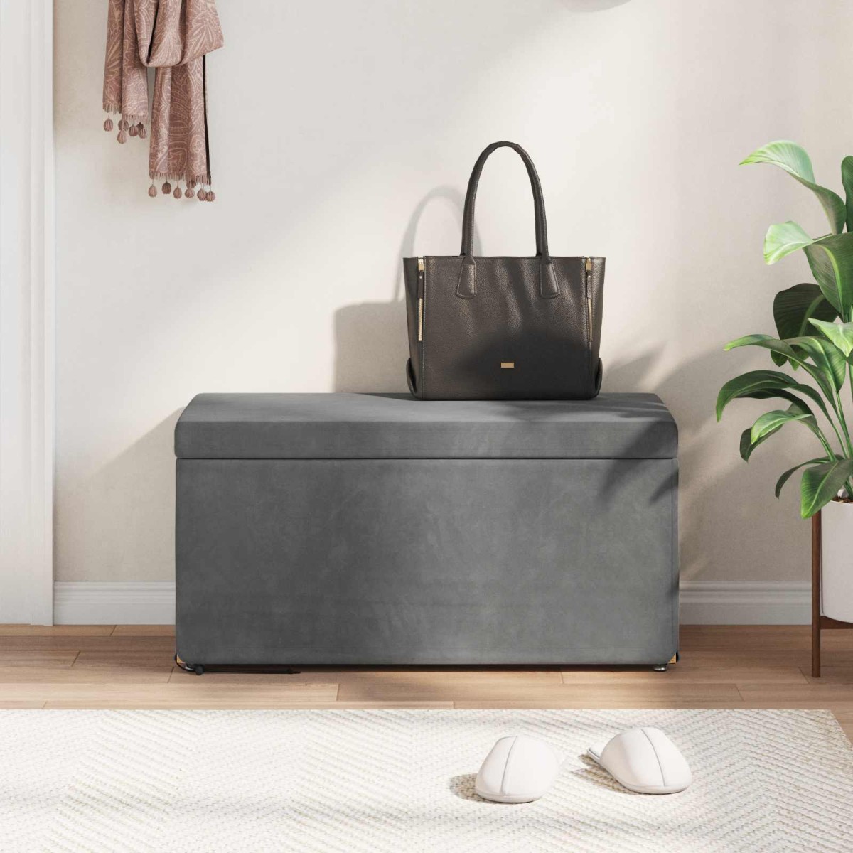 vidaXL Σκαμνί Σκούρο Γκρι 81 x 41 x 40 cm Βελούδο και Μηχανικά Ξύλα