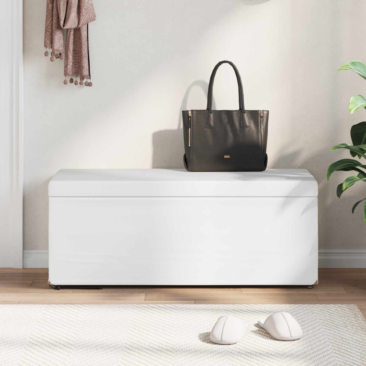 vidaXL Σκαμνί Λευκό 101 x 41 x 40 εκ Ψεύτικο Δέρμα και Μηχανικά Ξύλα