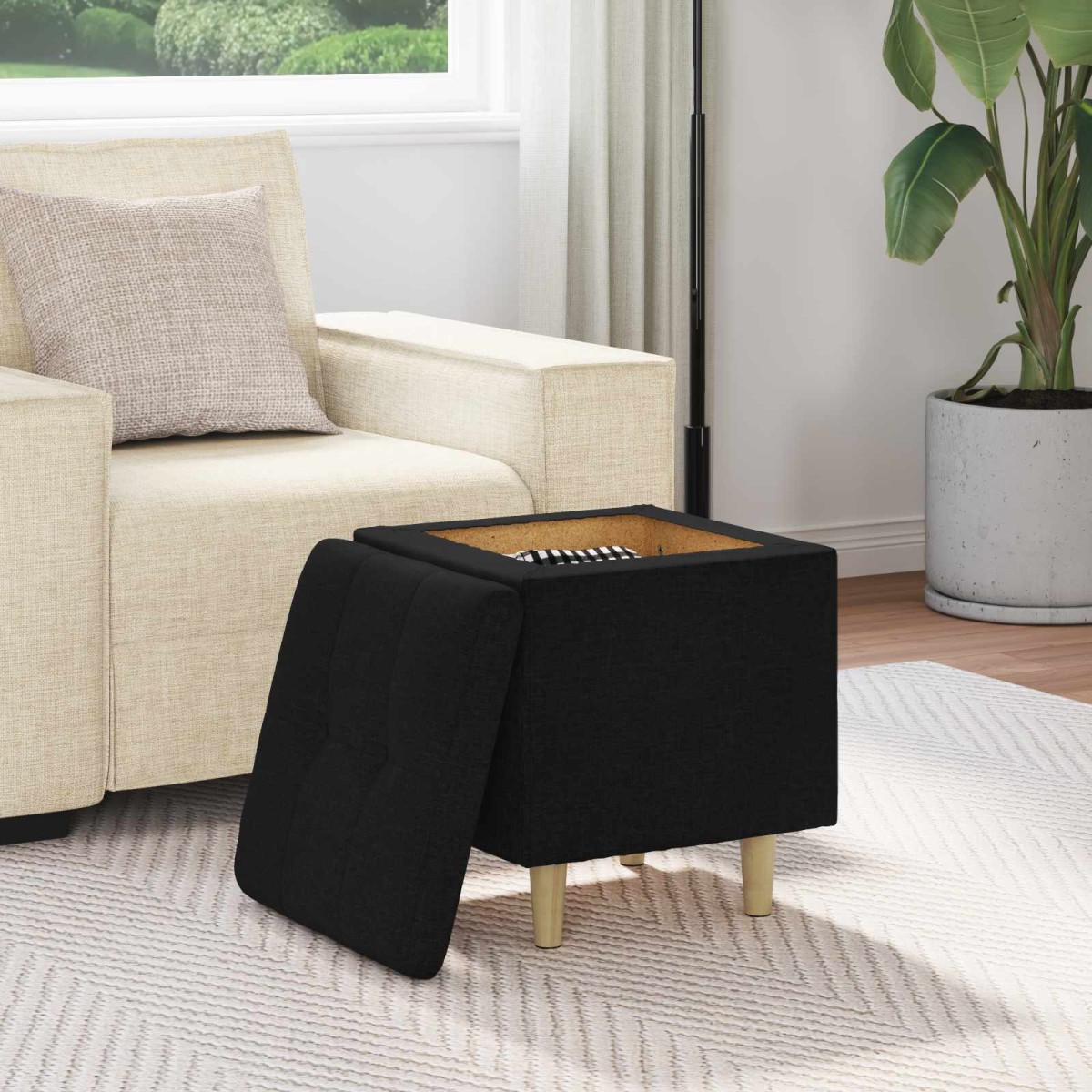 vidaXL Οθωμανικό αποθήκευσης με μαξιλάρι Μαύρο 40 x 40 x 45 cm ύφασμα
