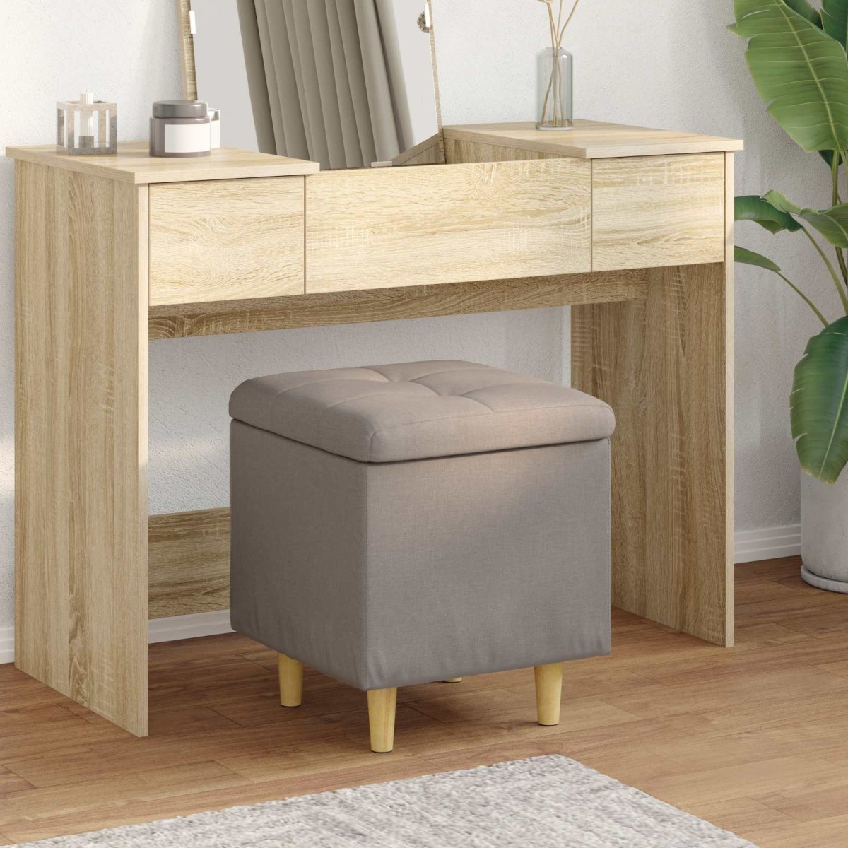 vidaXL Οθωμανικό αποθήκευσης με μαξιλάρι Taupe 40 x 40 x 45 cm ύφασμα