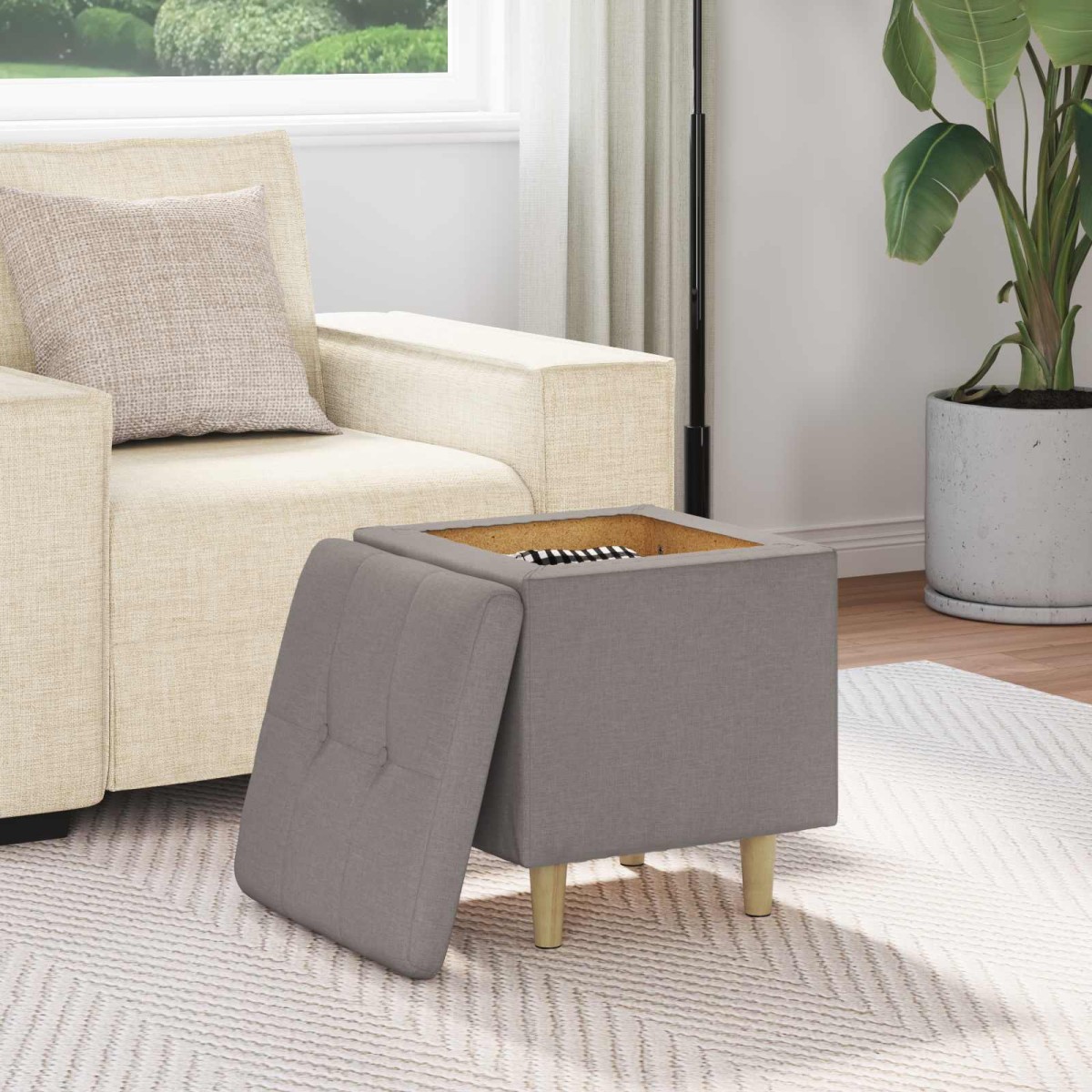 vidaXL Οθωμανικό αποθήκευσης με μαξιλάρι Taupe 40 x 40 x 45 cm ύφασμα