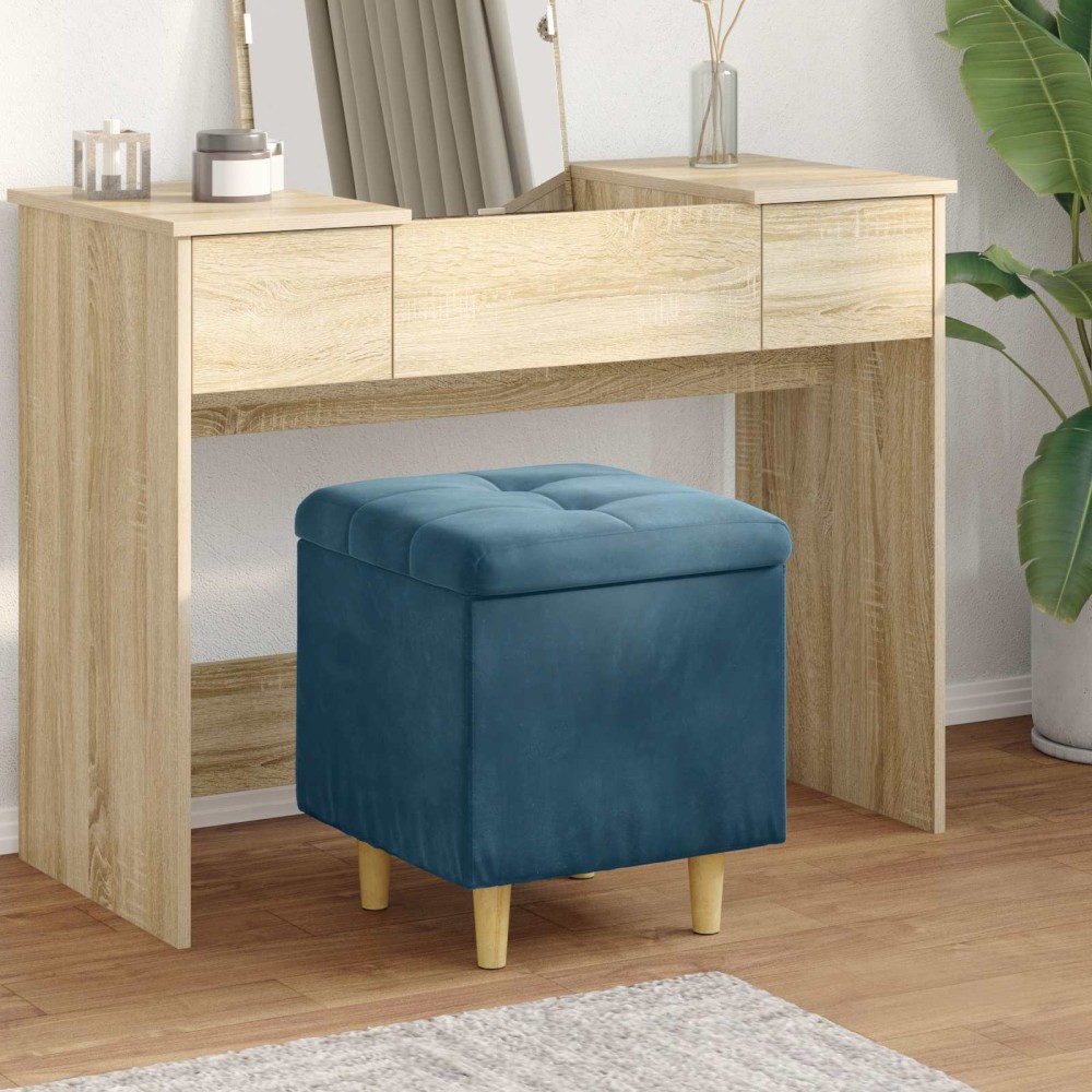 vidaXL Οθωμανικό αποθήκευσης με μαξιλάρι Μπλε 40 x 40 x 45 cm Βελούδο
