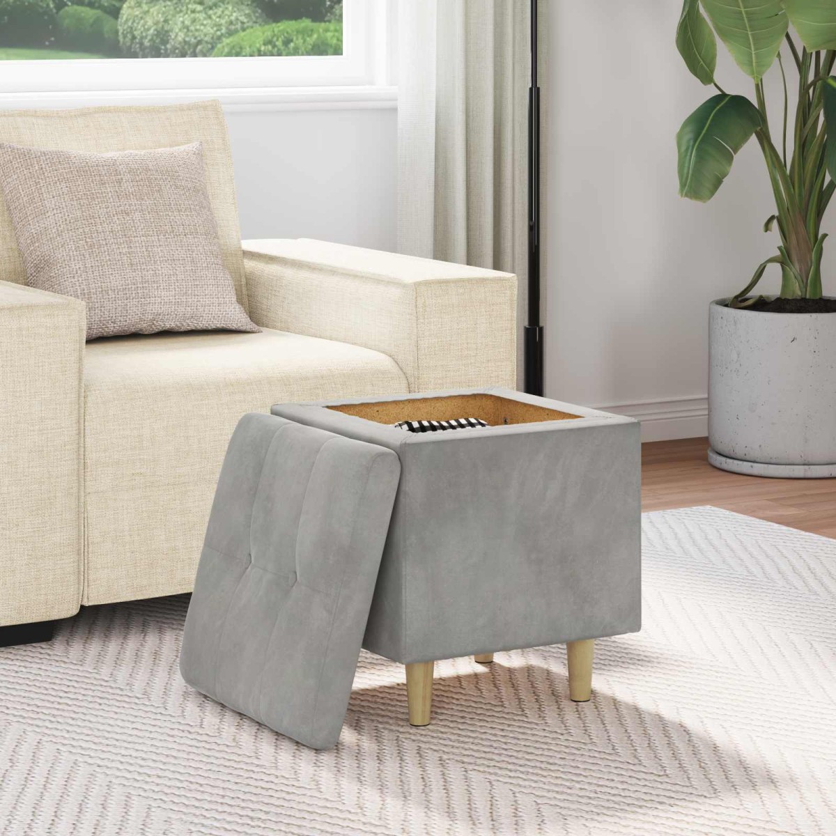 vidaXL Οθωμανικό αποθήκευσης Ανοιχτό γκρι 40 x 40 x 45 cm Βελούδο