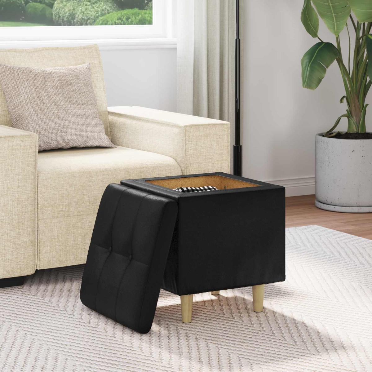 vidaXL Οθωμανικό αποθήκευσης Μαύρο 40 x 40 x 45 cm Τεχνητό δέρμα