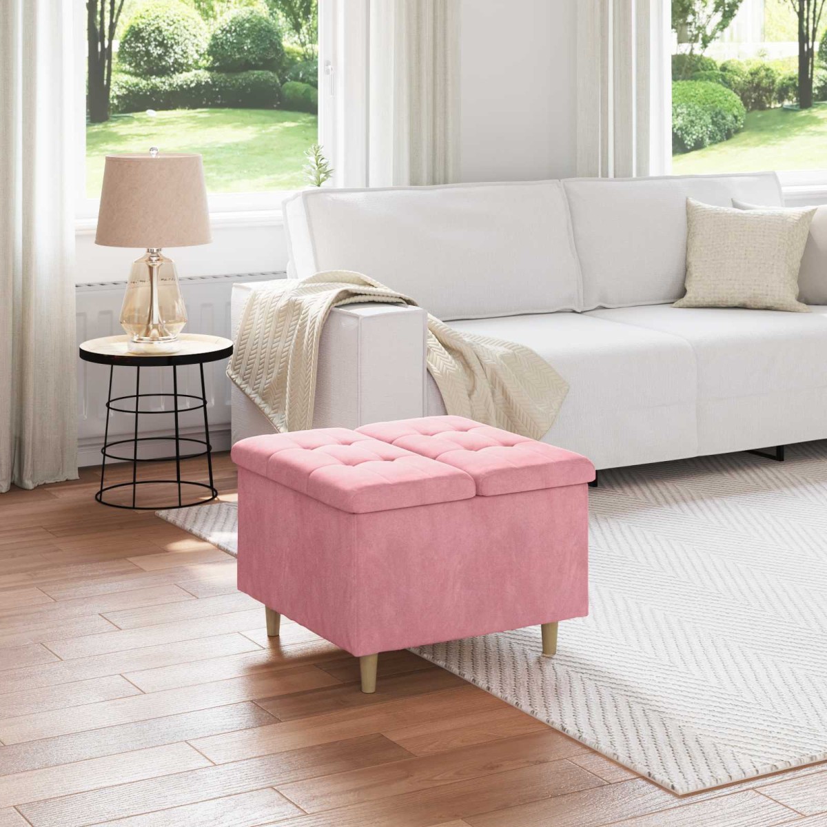 vidaXL Οθωμανικό αποθήκευσης με μαξιλάρι Ροζ 60 x 60 x 45 cm Βελούδο