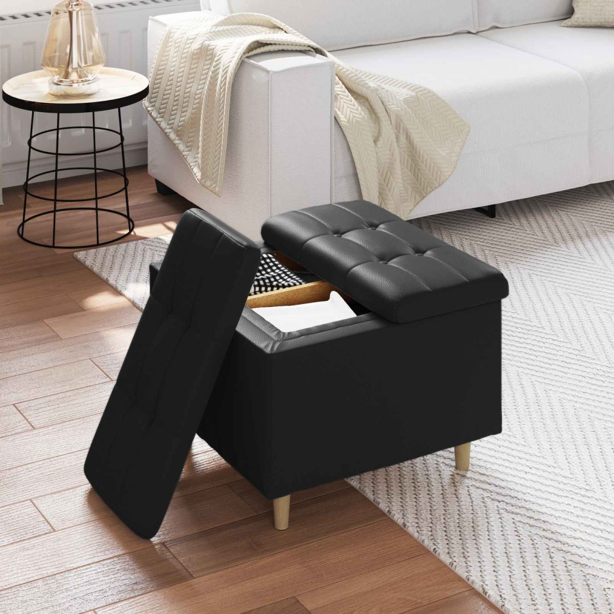 vidaXL Οθωμανικό αποθήκευσης Μαύρο 60 x 60 x 45 cm Τεχνητό δέρμα