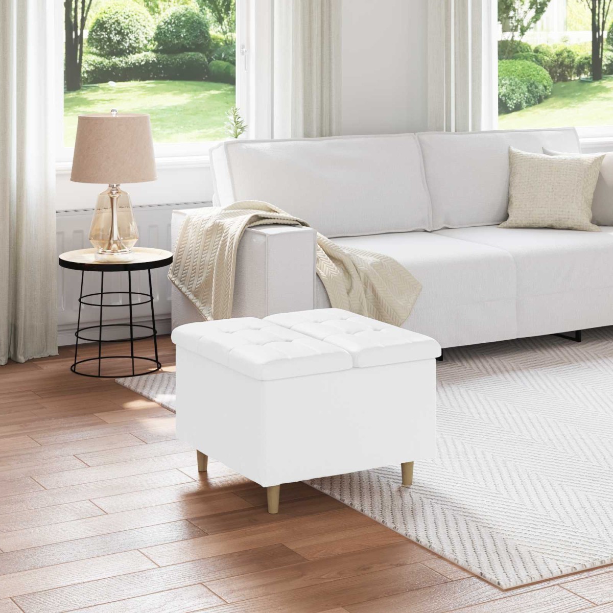 vidaXL Οθωμανικό αποθήκευσης Λευκός 60 x 60 x 45 cm Τεχνητό δέρμα