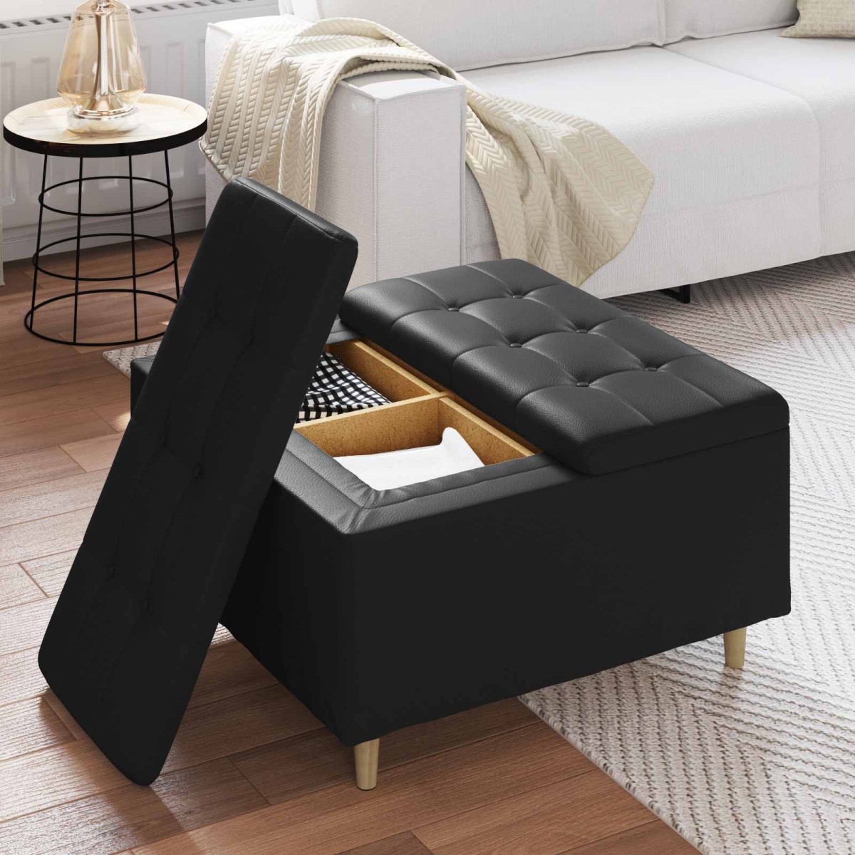 vidaXL Οθωμανικό αποθήκευσης Μαύρο 80 x 80 x 45 cm Τεχνητό δέρμα