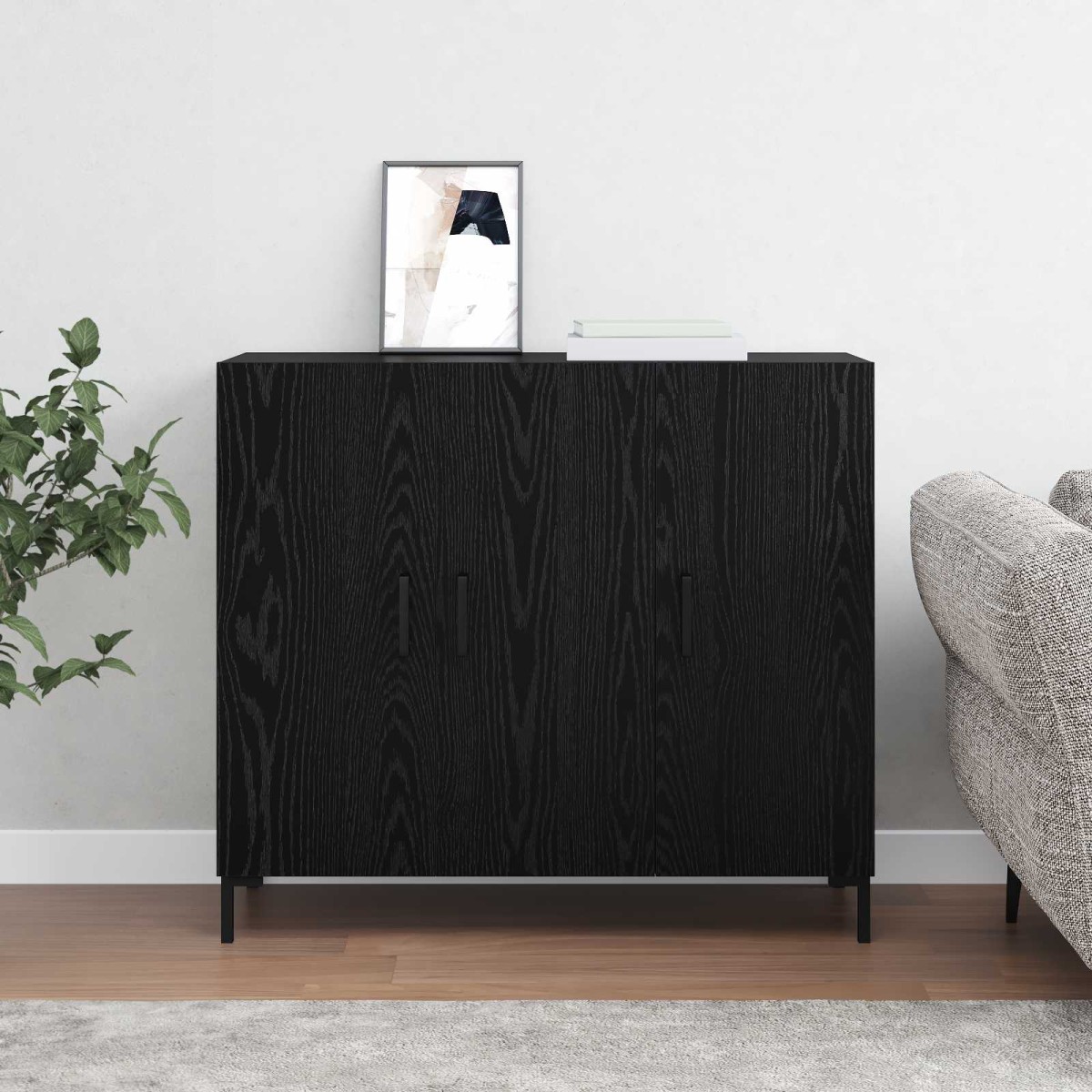 vidaXL Πλαϊνό γραφείο Μαύρη Οξυά 90 x 34 x 80 εκ. Επεξεργασμένο Ξύλο