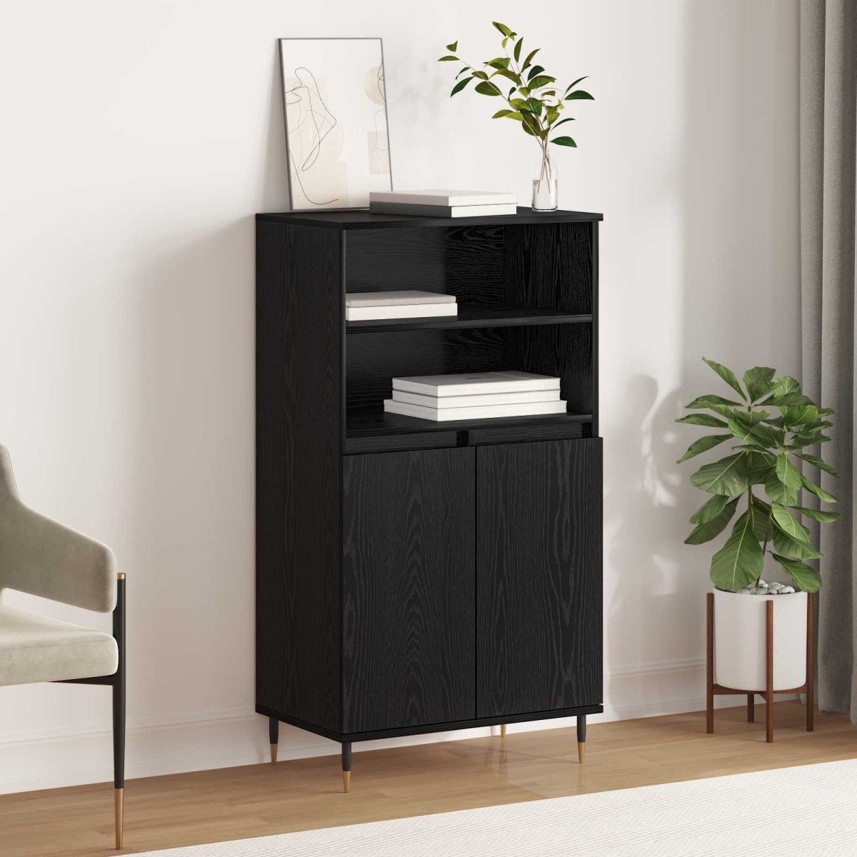 vidaXL Highboard Μαύρο 60 x 36 x 110 εκ. Επεξεργασμένο Ξύλο