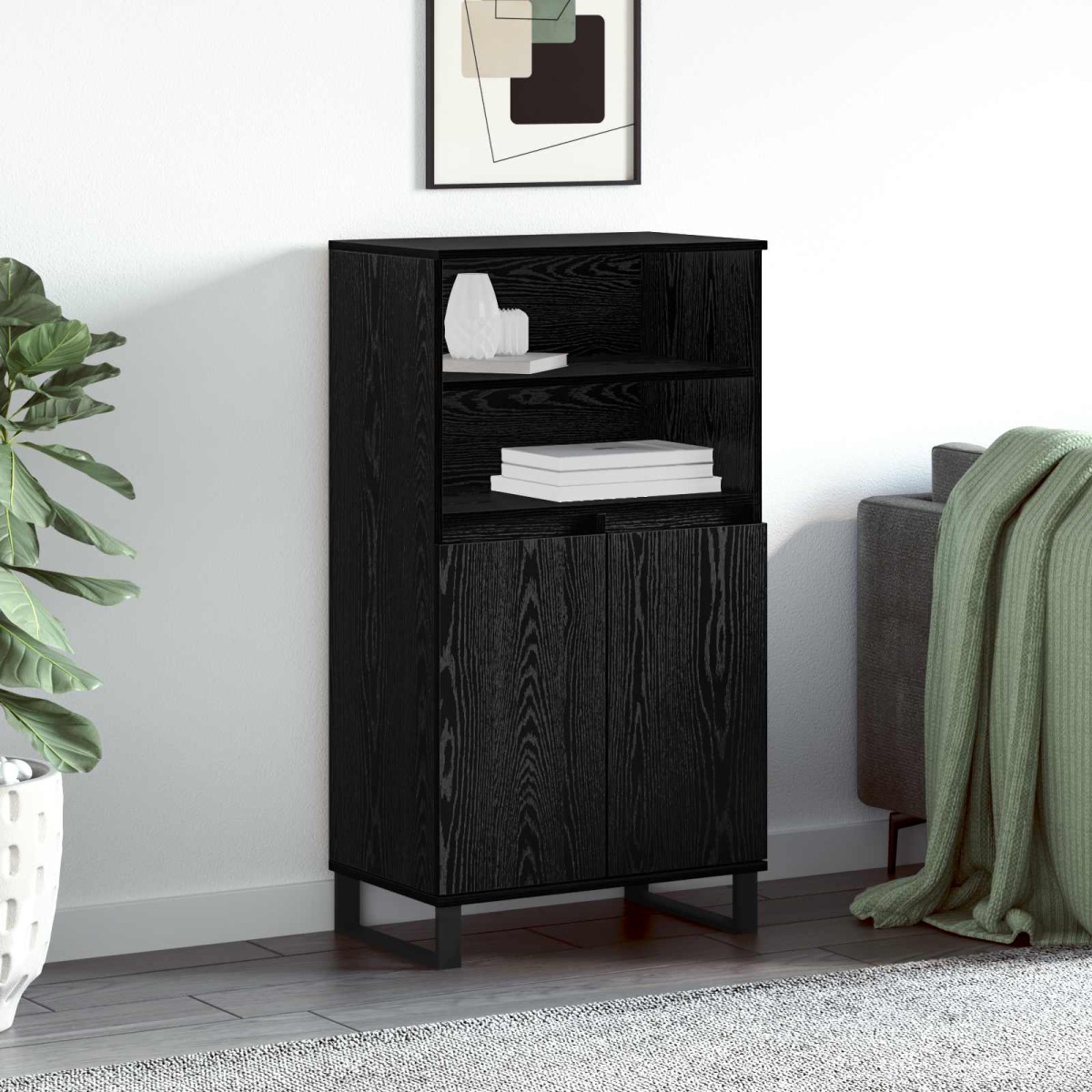 vidaXL Highboard Μαύρο 60 x 36 x 110 εκ Επεξεργασμένο Ξύλο