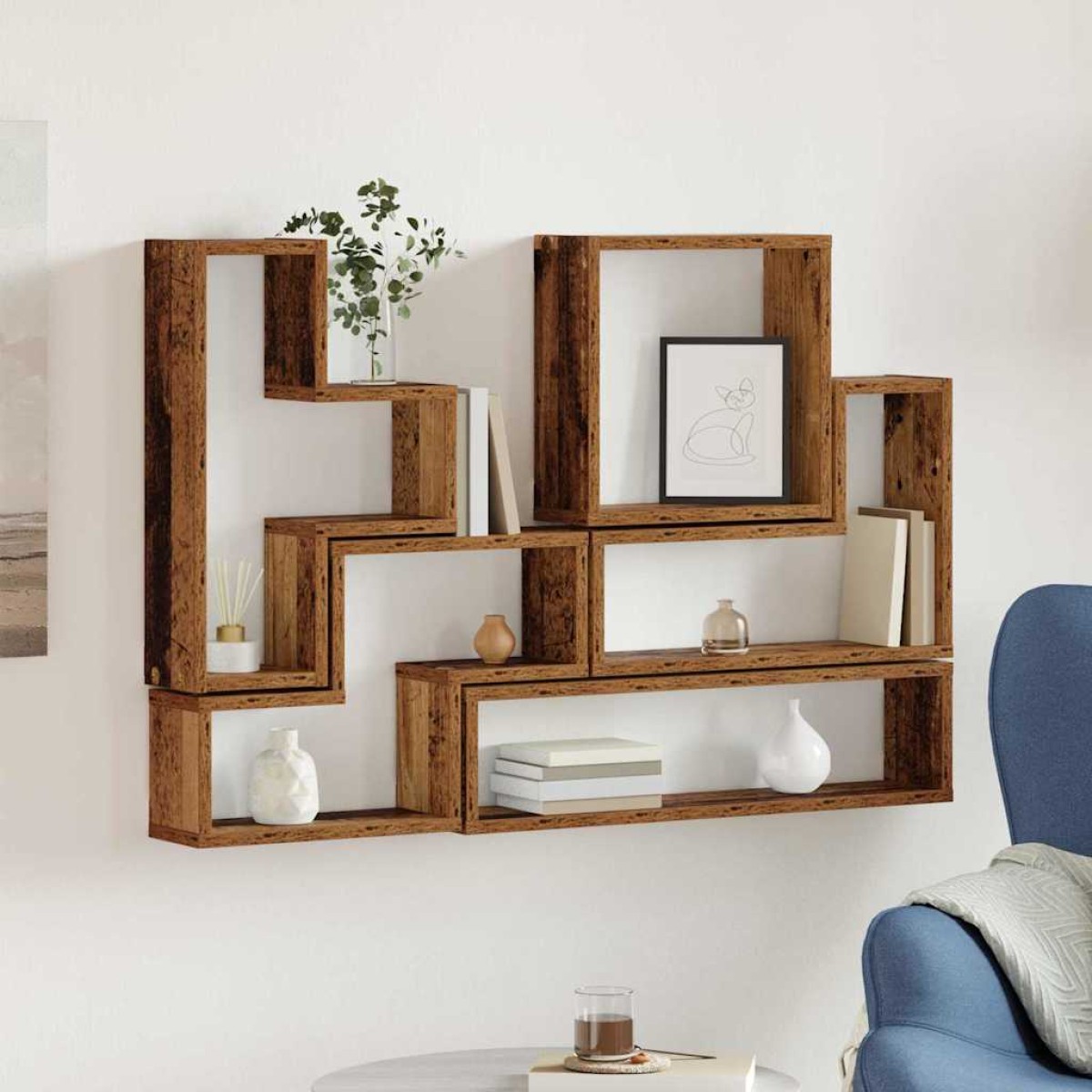 vidaXL Ράφι Τοίχου Επιτοίχιο Παλιό ξύλο 96 x 12 x 64 εκ.