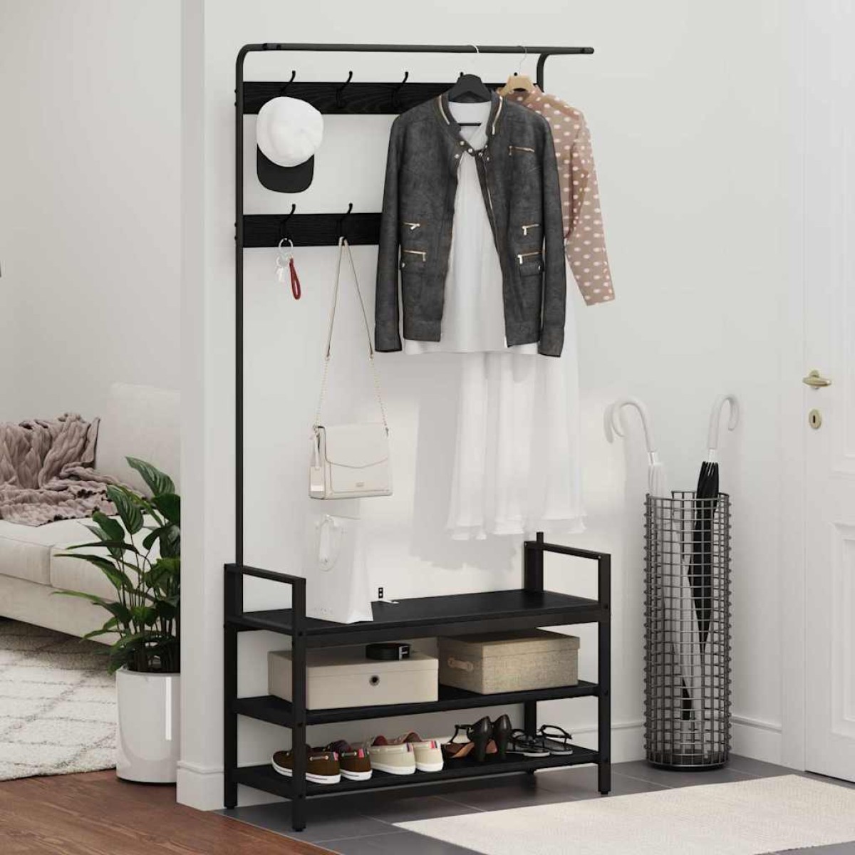 vidaXL Κρεμάστρα Μαύρη Δρυς 95 x 34 x 184 εκ Επεξεργασμένο ξύλο
