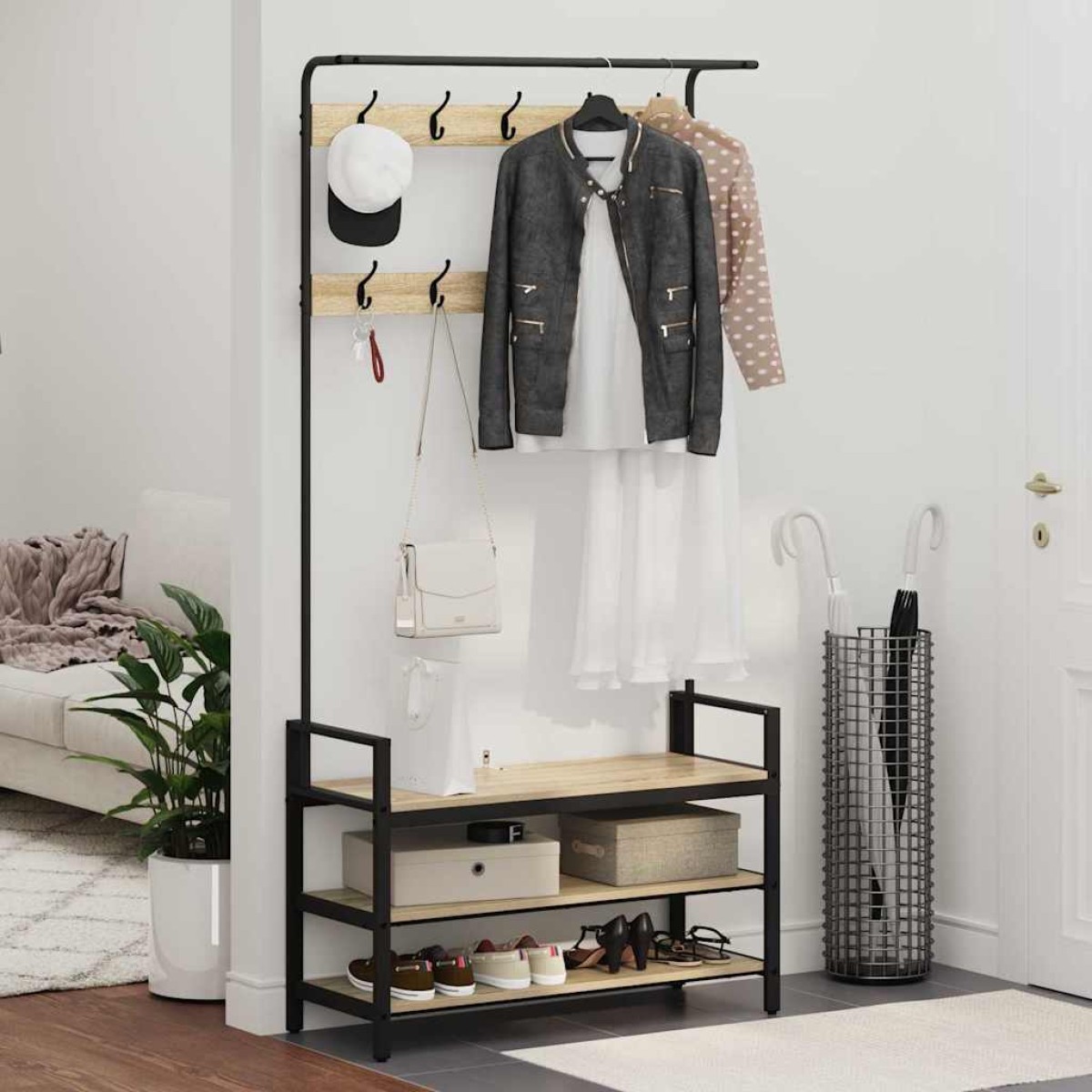 vidaXL Κρεμάστρα Sonoma Δρυς 95 x 34 x 184 εκ Επεξεργασμένο ξύλο
