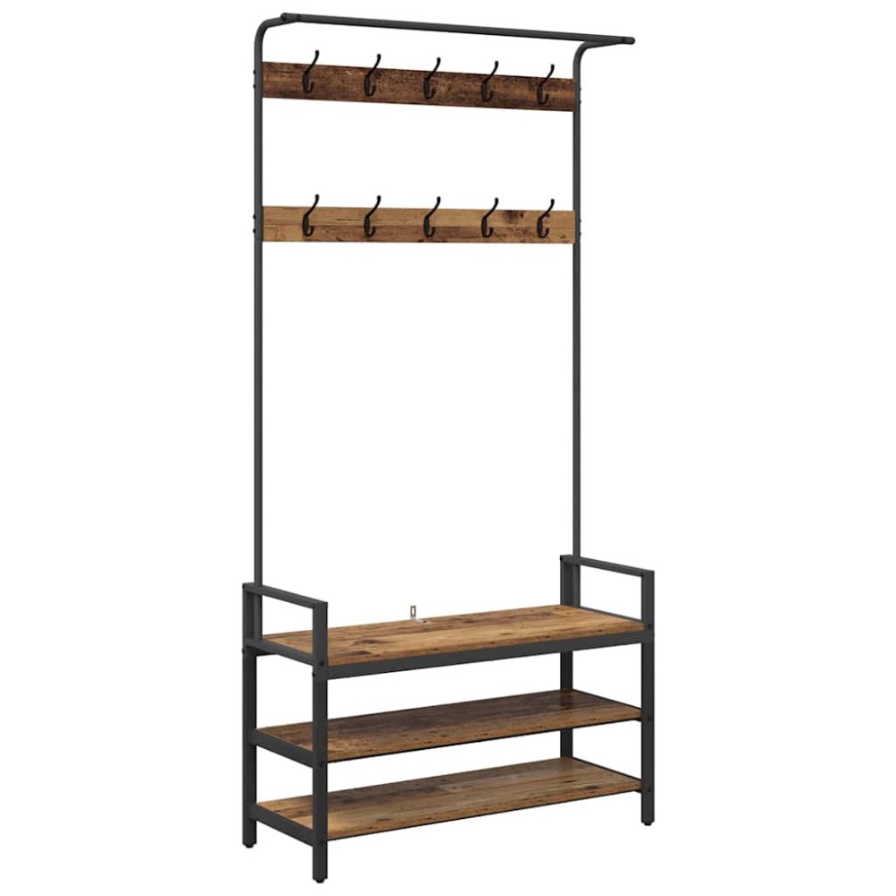 vidaXL Κρεμάστρα Παλαιωμένο ξύλο 95 x 34 x 184 εκ Επεξεργασμένο ξύλο