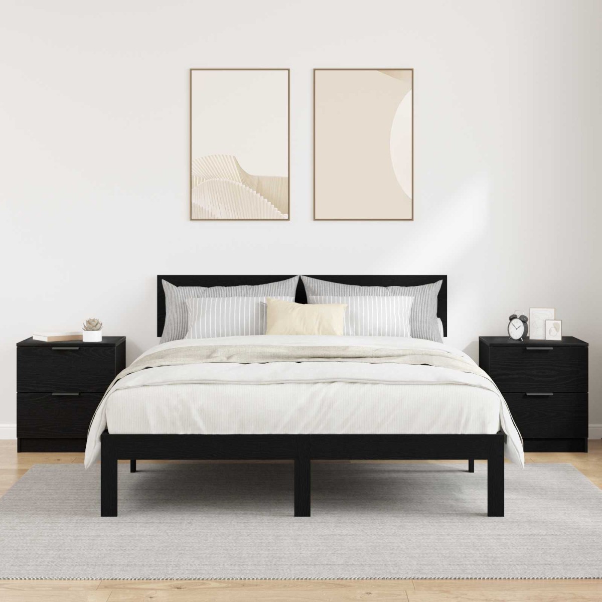 vidaXL Κομοδίνο 2 τμχ. Μαύρη Οξυά 45 x 39 x 50 εκ. Επεξεργασμένο Ξύλο