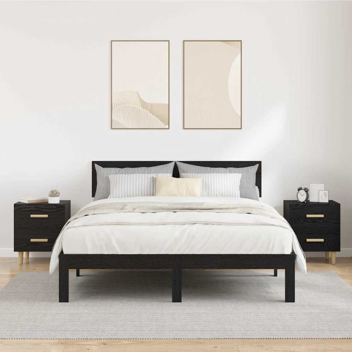 vidaXL Ντουλάπι κρεβατιού 2 τμχ. Μαύρη Οξυά 40 x 35 x 47.5cm